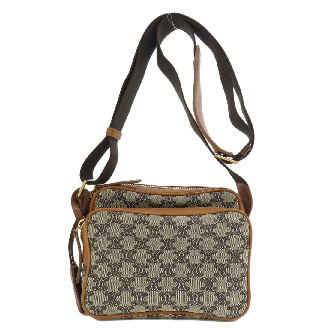 Canvas Celine Macadam Pattern Bag Shoulder: Canvas Celine Macadam Pattern Bag Shoulder Canvas Celine Macadam Pattern Bag Shoulder - A stylish shoulder bag with a unique canvas design, featuring a brown exterior and a signature on the work. The