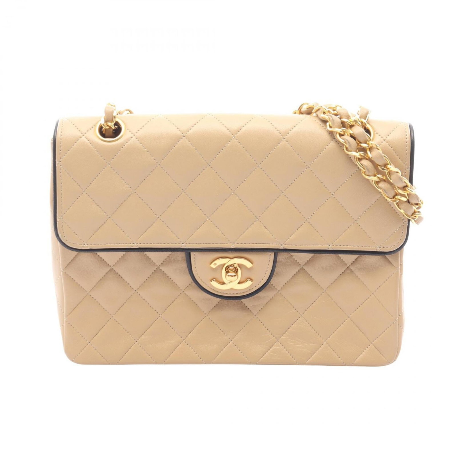 Shoulder Bag Leather Chanel: Shoulder Bag Leather Chanel This vintage Matelasse leather shoulder bag from Chanel features a classic design with a timeless beige color and gold hardware. Made from high-quality lambskin leather, it