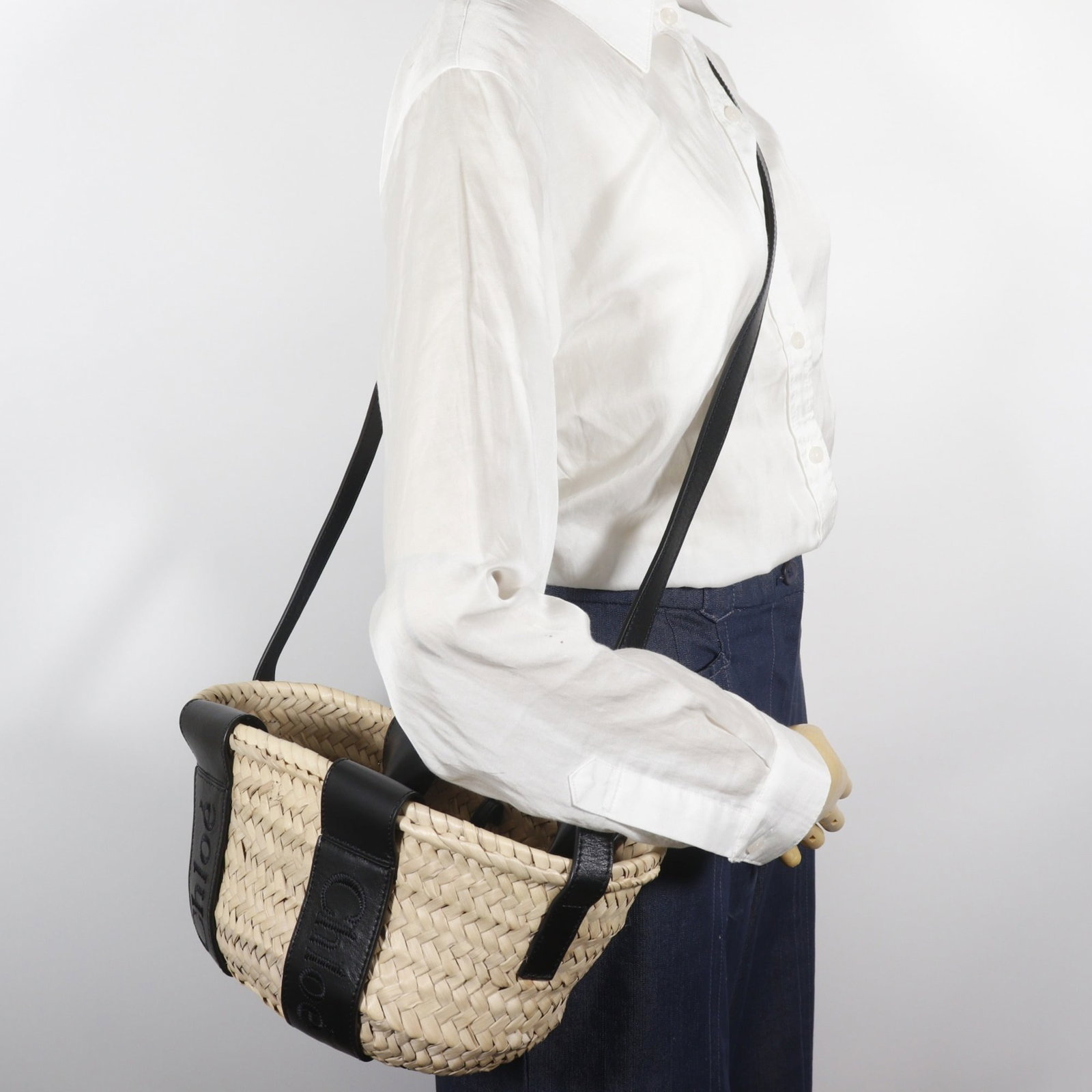 Raffia leather handbag basket - 14