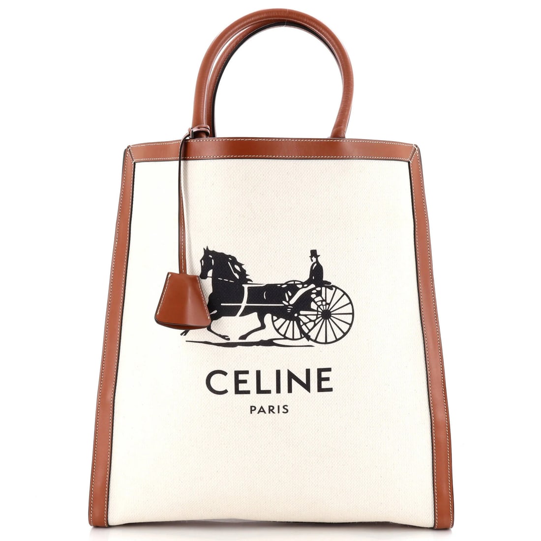 Vertical Canvas Cabas Tote Leather Large Celine Sulky: Vertical Canvas Cabas Tote Leather Large Celine Sulky Canvas Plain Large Vertical Cabas Tote with Leather Trim, featuring a neutral exterior and interior, and gold hardware. This Celine Sulky tote mea