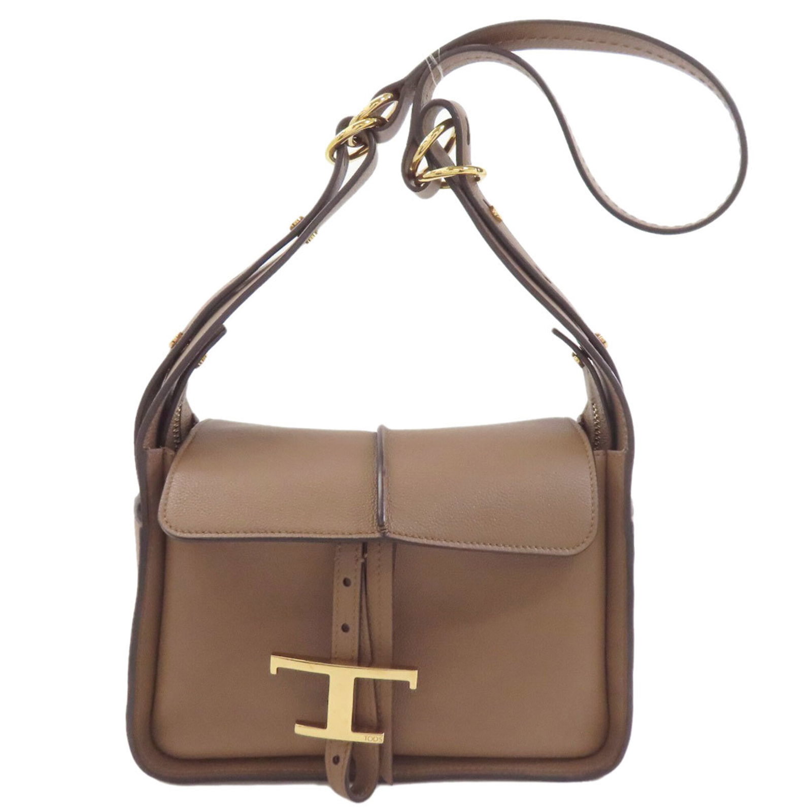 Shoulder Bag Leather Tod's: Shoulder Bag Leather Tod's Brown leather calfskin shoulder bag with a flap and zipper closure, measuring 17cm x 23cm x 12.5cm. The bag features a 90cm strap length, making it a versatile accessory for