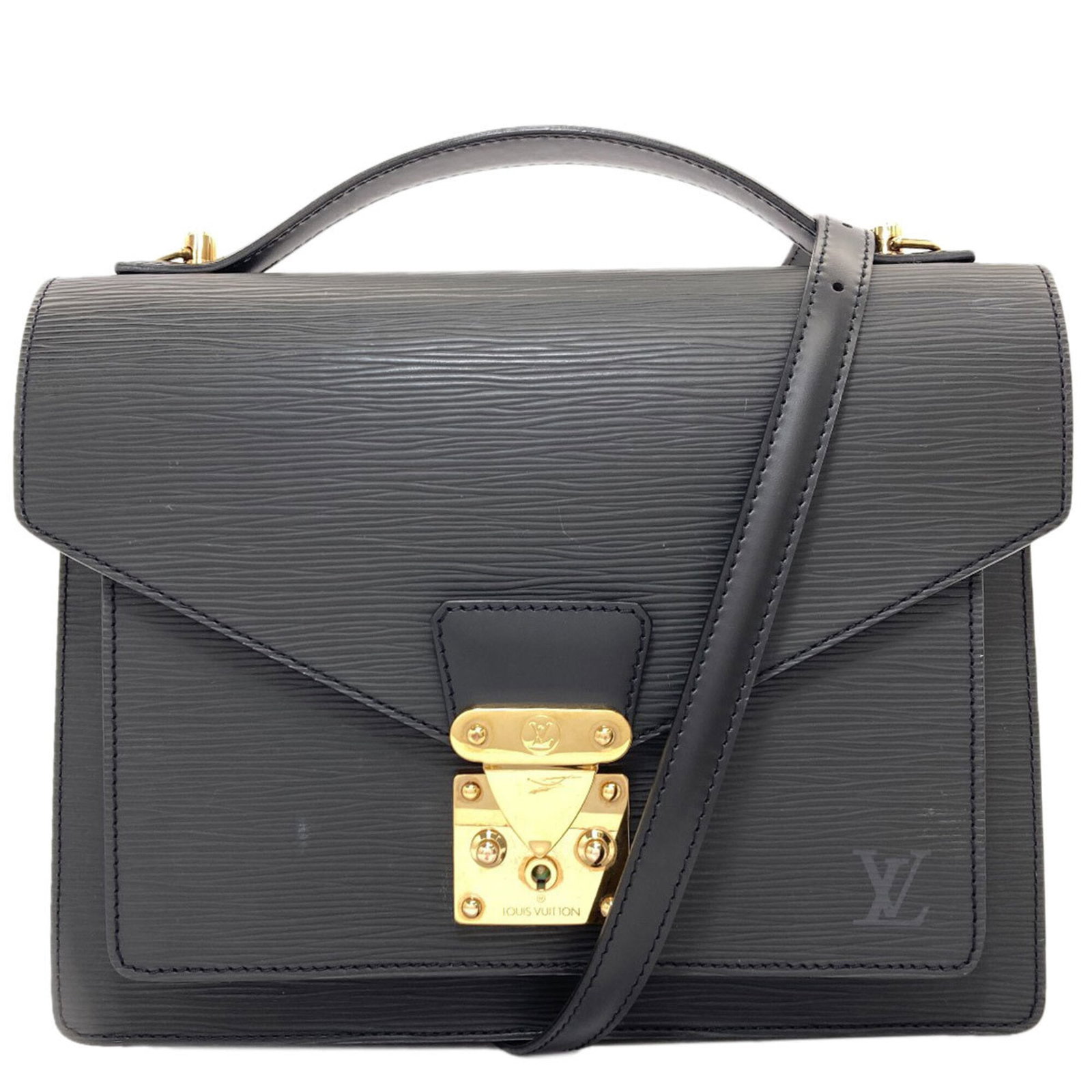 Epi Leather Louis Vuitton Handbag: Epi Leather Louis Vuitton Handbag Epi leather Louis Vuitton handbag in Noir, featuring a classic design with clean lines and a timeless silhouette. Made from high-quality Epi leather, this handbag mea