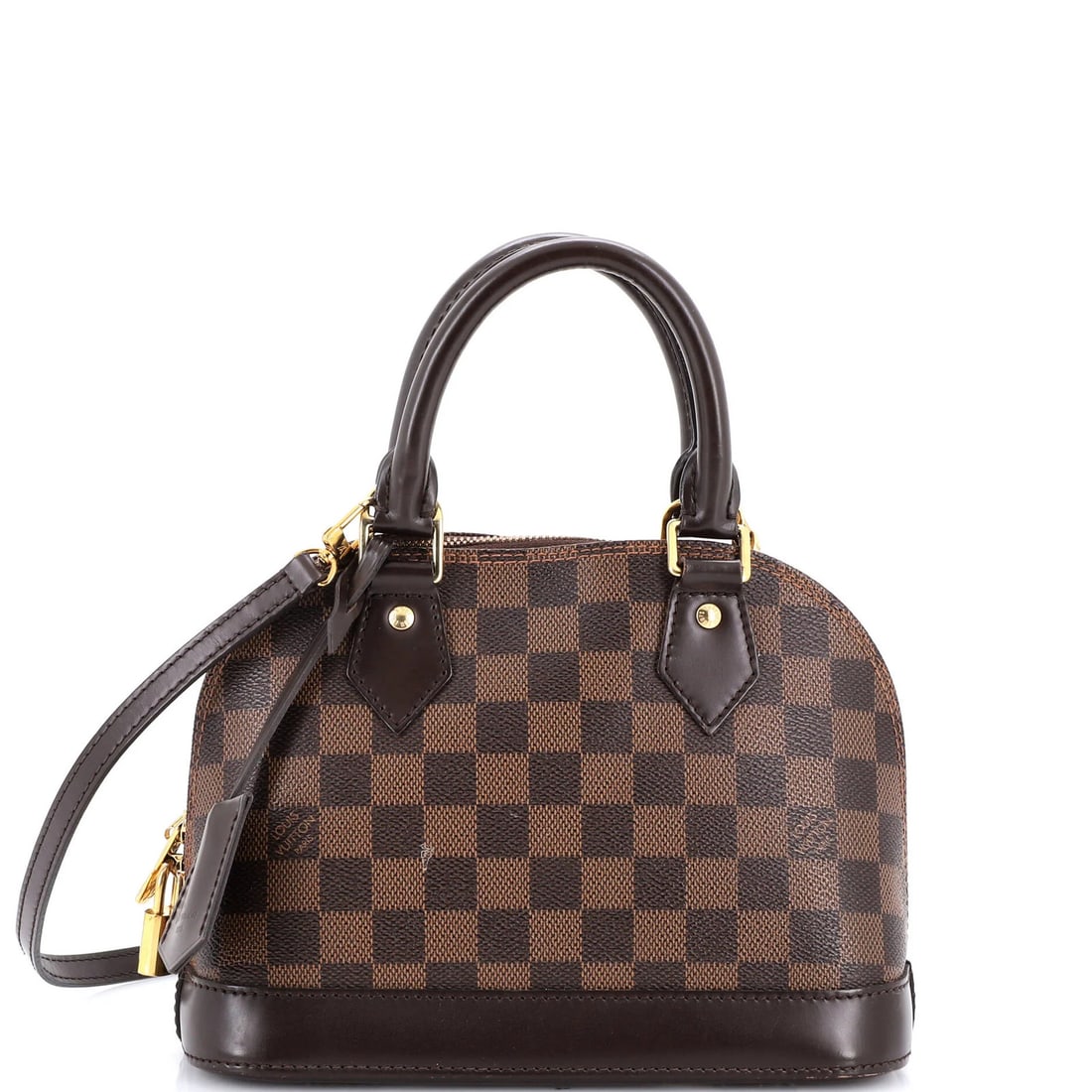 Louis Vuitton Alma Handbag Damier BB: Louis Vuitton Alma Handbag Damier BB The Louis Vuitton Alma Handbag Damier BB is a stylish shoulder bag with a classic design. Featuring a brown canvas exterior with a gold clochette lock and red inte