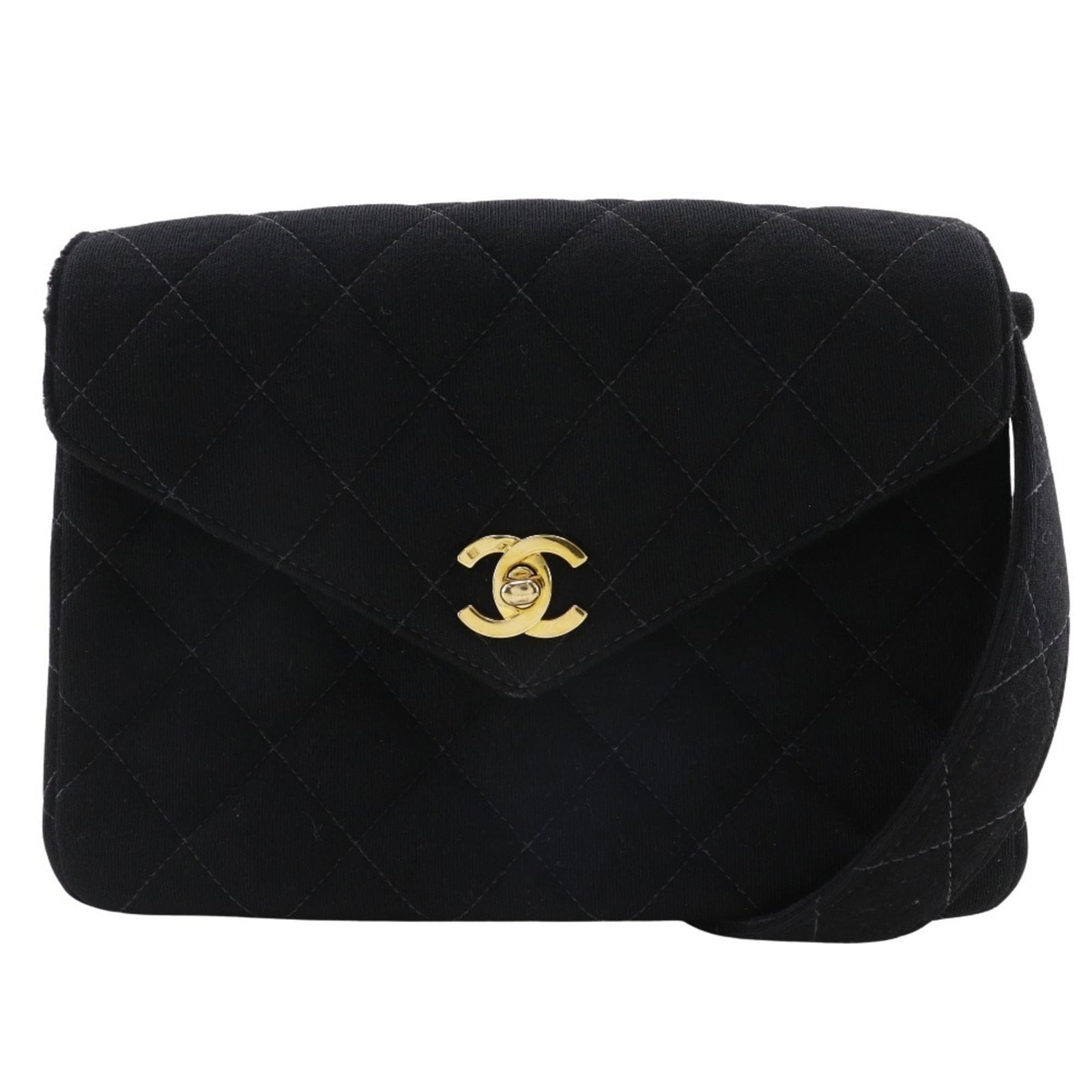 Shoulder Bag Cotton By Chanel: Shoulder Bag Cotton By Chanel Black Cotton Shoulder Bag by Chanel, 16cm x 23cm x 9cm, made from high-quality cotton material, features a sleek and timeless design. This classic shoulder bag is a