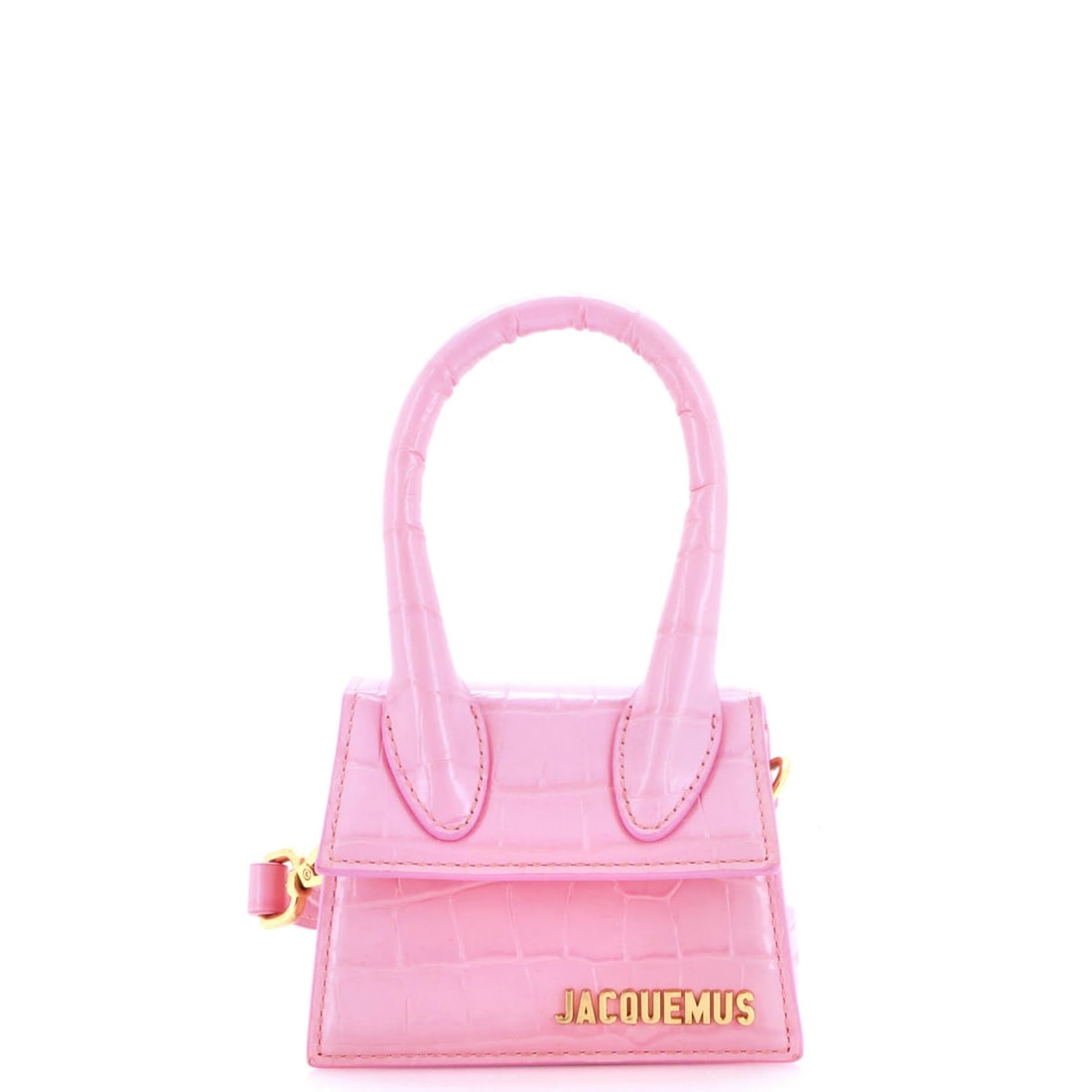 Jacquemus Le Chiquito Bag Crocodile Embossed Leather Mini: Jacquemus Le Chiquito Bag Crocodile Embossed Leather Mini Pink crocodile embossed leather mini bag from Jacquemus' Le Chiquito collection, featuring a top handle and neutral interior. The bag's