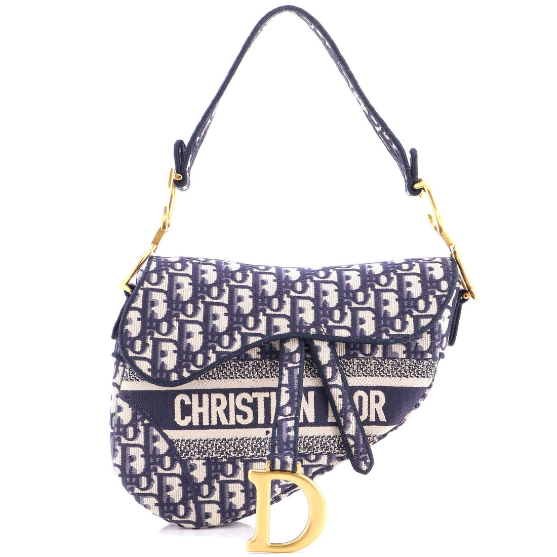 Medium Canvas Oblique Logo Christian Dior Saddle Handbag: Medium Canvas Oblique Logo Christian Dior Saddle Handbag Blue canvas oblique logo Saddle handbag with embroidered oblique logo, featuring a classic shoulder bag design. The bag measures 7" in height,