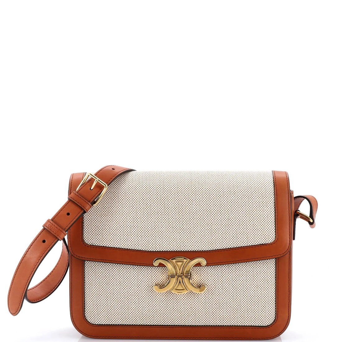 Shoulder Bag Canvas Celine Triomphe Medium Leather: Shoulder Bag Canvas Celine Triomphe Medium Leather Canvas Celine Triomphe Medium Leather Shoulder Bag in Neutral Brown. This medium-sized cross body bag features a sturdy canvas exterior with a touch 