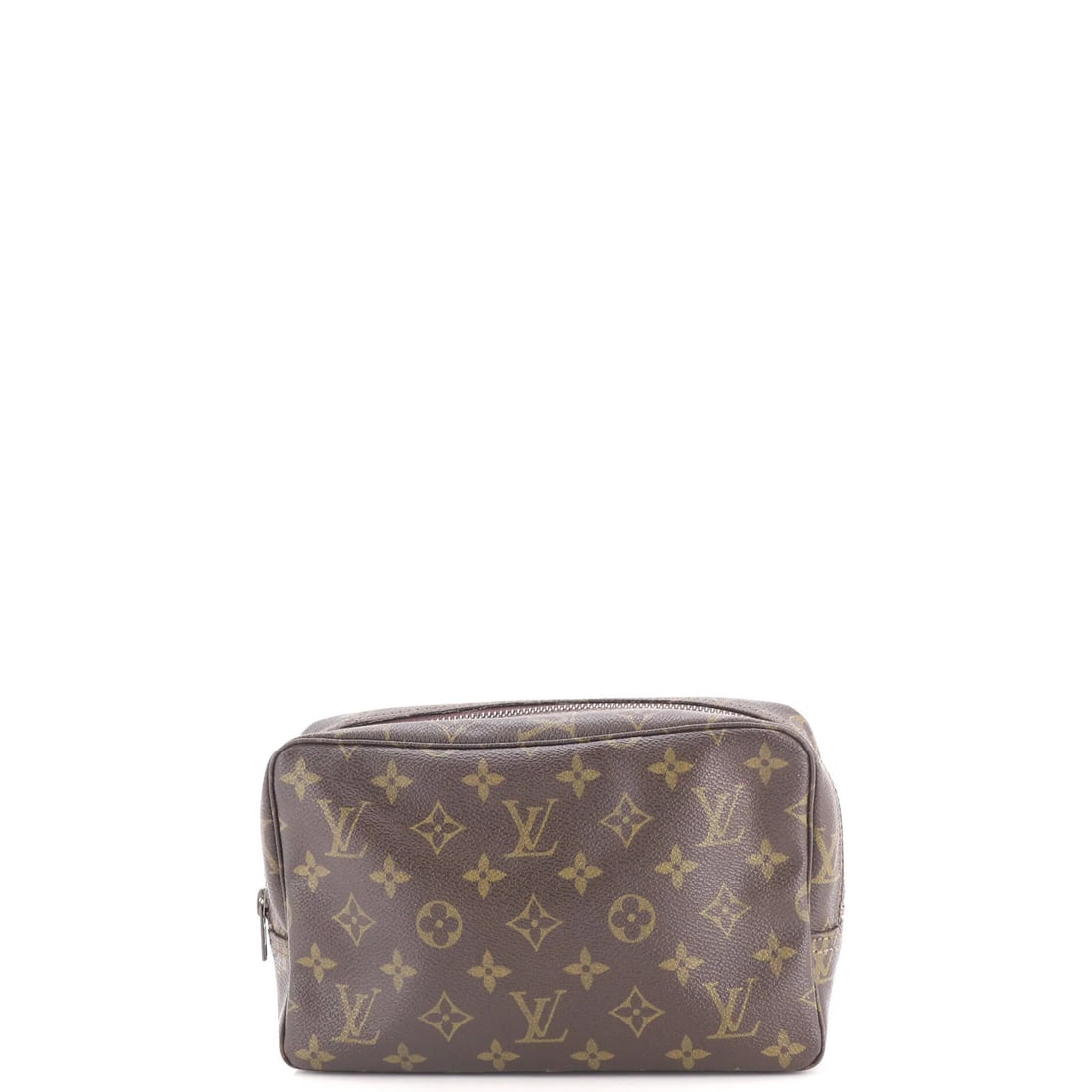Trousse Pouch Toiletry Monogram Canvas Louis Vuitton 23: Trousse Pouch Toiletry Monogram Canvas Louis Vuitton 23 Brown canvas exterior, 23cm in size, with a neutral leather interior and gun metal hardware, this Trousse Pouch Toiletry Monogram Canvas Louis