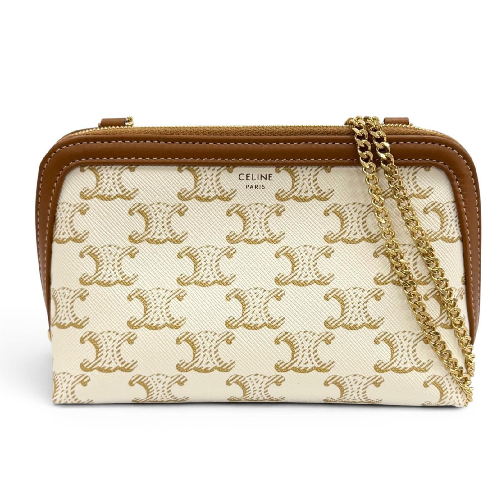 Shoulder Bag Canvas Clutch Celine: Shoulder Bag Canvas Clutch Celine Canvas Clutch Celine features a sturdy canvas material and a classic design, with a brown and off-white color combination that adds a touch of sophistication. The