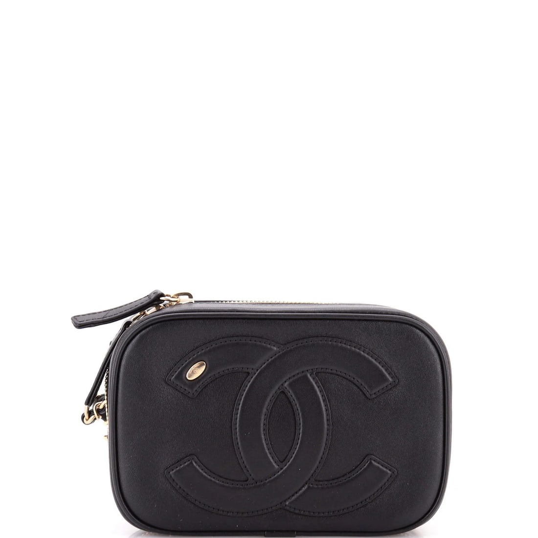 Chanel CC Mania Zip Around Belt Bag Lambskin: Chanel CC Mania Zip Around Belt Bag Lambskin Black Lambskin Zip Around Belt Bag from Chanel's CC Mania collection, featuring a classic design with a zip closure and gold-tone hardware. The bag has a