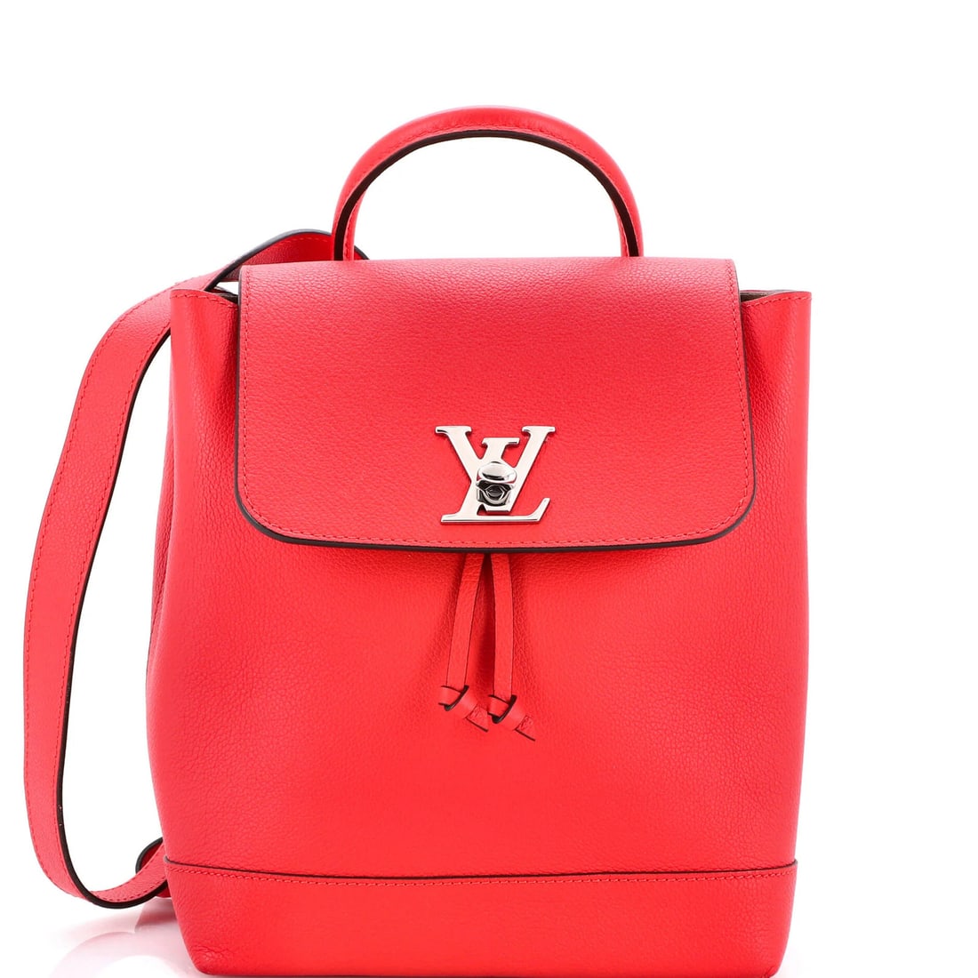 Lockme Backpack Leather Louis Vuitton: Lockme Backpack Leather Louis Vuitton Red Lockme Backpack with Leather Exterior, featuring a classic Louis Vuitton design, boasts a bold exterior color and neutral interior. The backpack's exterior di