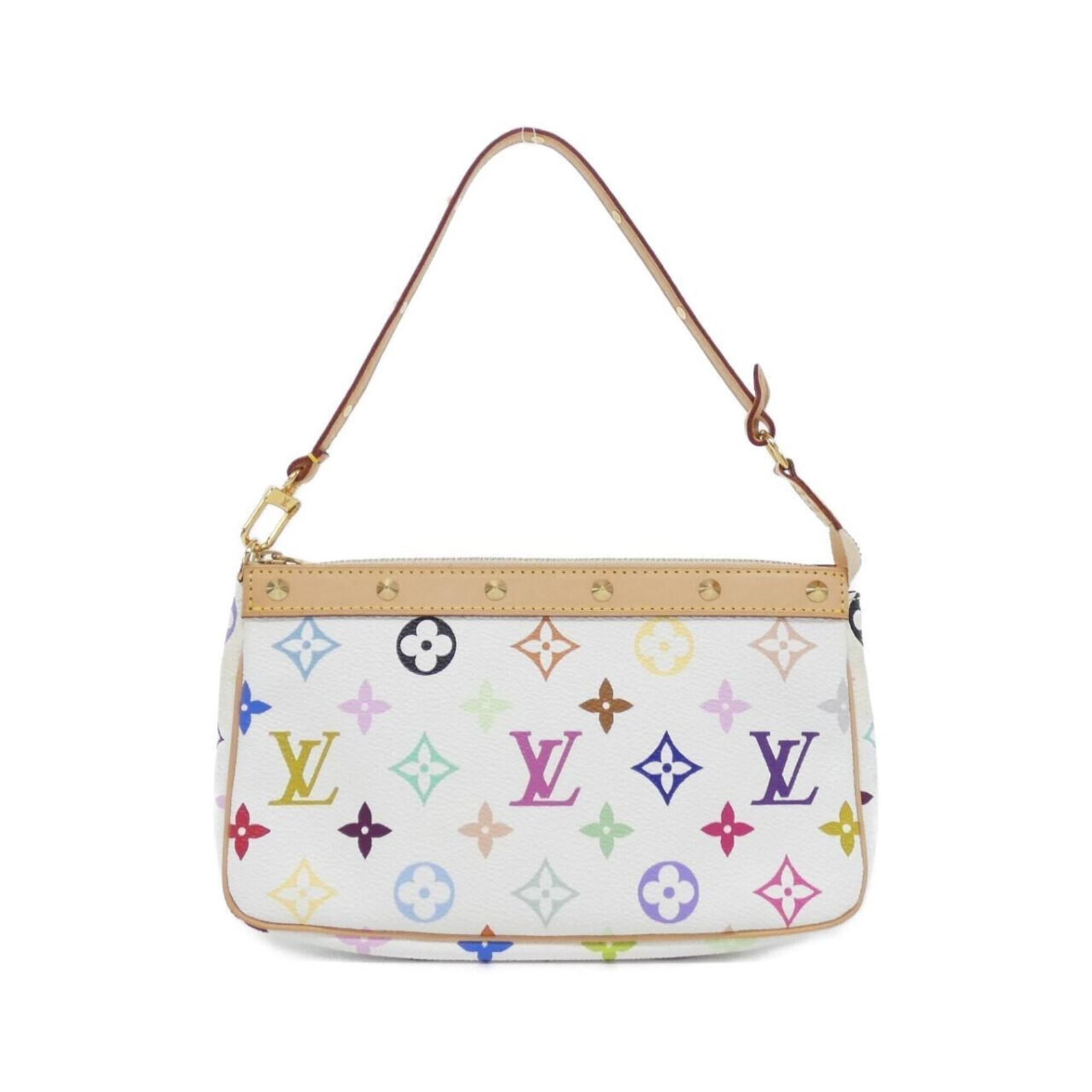 Canvas Pochette Coated Louis Vuitton: Canvas Pochette Coated Louis Vuitton White Coated Canvas Pochette with Gold Hardware, a classic Louis Vuitton design. This 13cm x 21cm x 5cm pouch features coated canvas material and gold hardware, ma