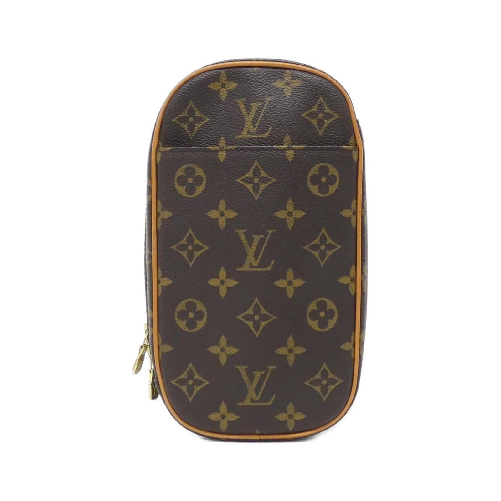 Canvas coated Louis Vuitton Pochette shoulder bag: Canvas coated Louis Vuitton Pochette shoulder bag Canvas coated Louis Vuitton Pochette shoulder bag in Marron, featuring gold hardware and a classic design. This stylish bag measures 23cm x 14cm x