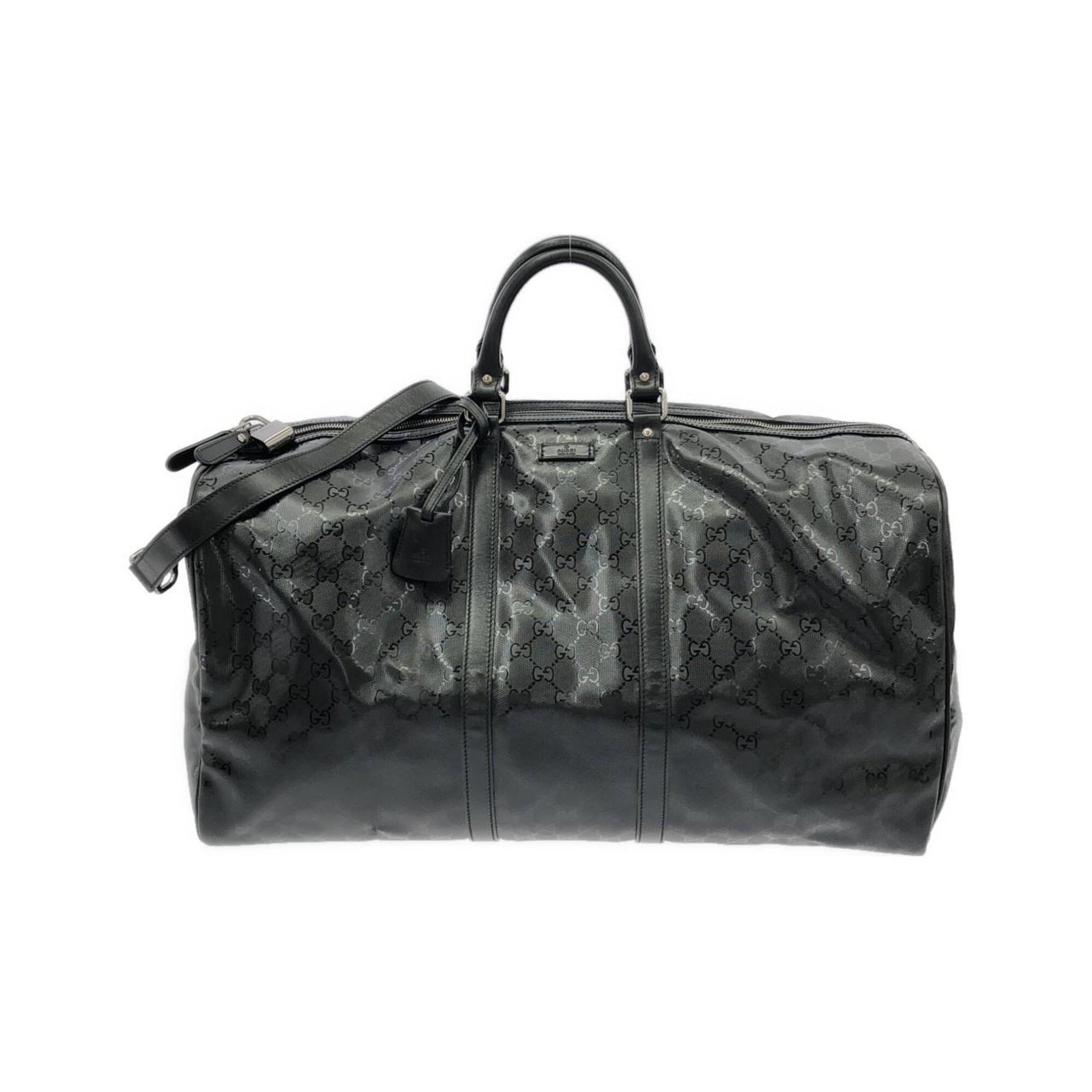 Gucci Gg Imprim Bag Boston: Gucci Gg Imprim Bag Boston The Gucci GG Imprim Bag Boston boasts a sleek black design, showcasing the iconic GG Imprim pattern. Measuring 32cm x 53cm x 26cm, this stylish bag offers a compact and