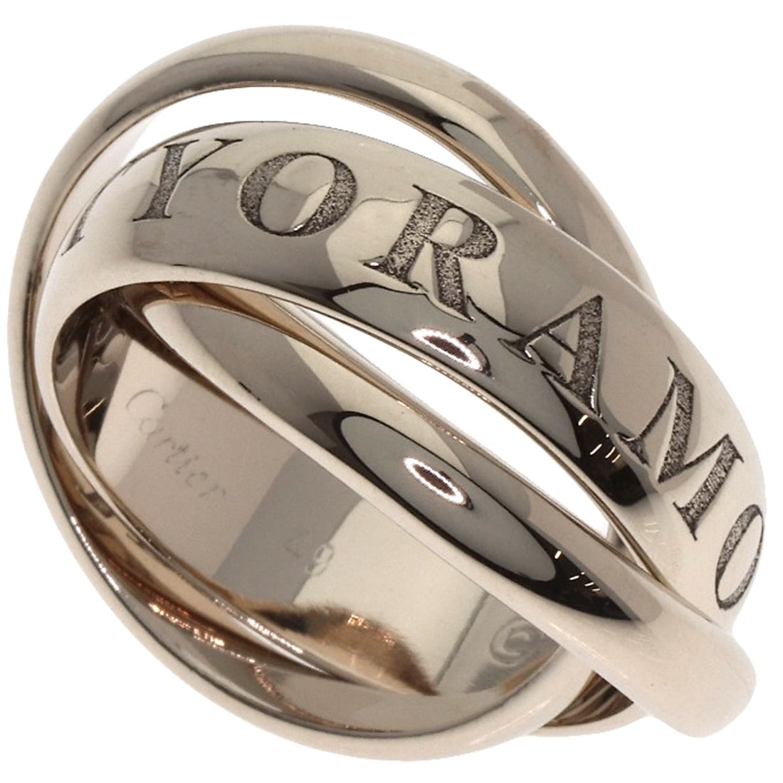 White Gold K18 Christmas Edition 1998 Limited Cartier Trinity Ring: White Gold K18 Christmas Edition 1998 Limited Cartier Trinity Ring K18 White Gold Cartier Trinity Ring in a festive Christmas edition, crafted from 18-karat gold for a luxurious feel. This stylish