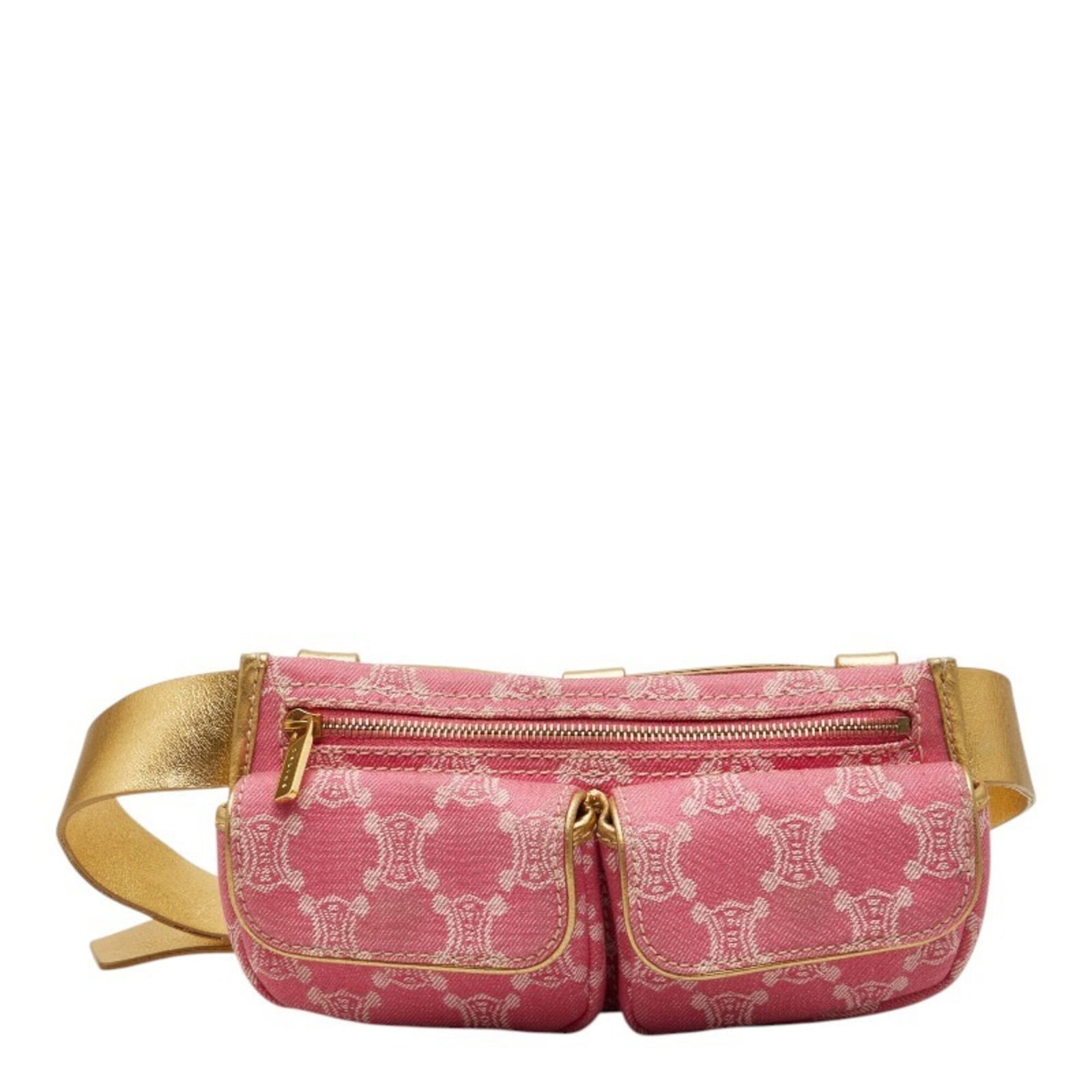 Celine sling bag denim: Celine sling bag denim Celine sling bag in gold and pink denim, featuring a gold zipper closure and adjustable 90cm strap. This stylish bag measures 13cm x 25cm x 3cm and is a compact, versatile acces