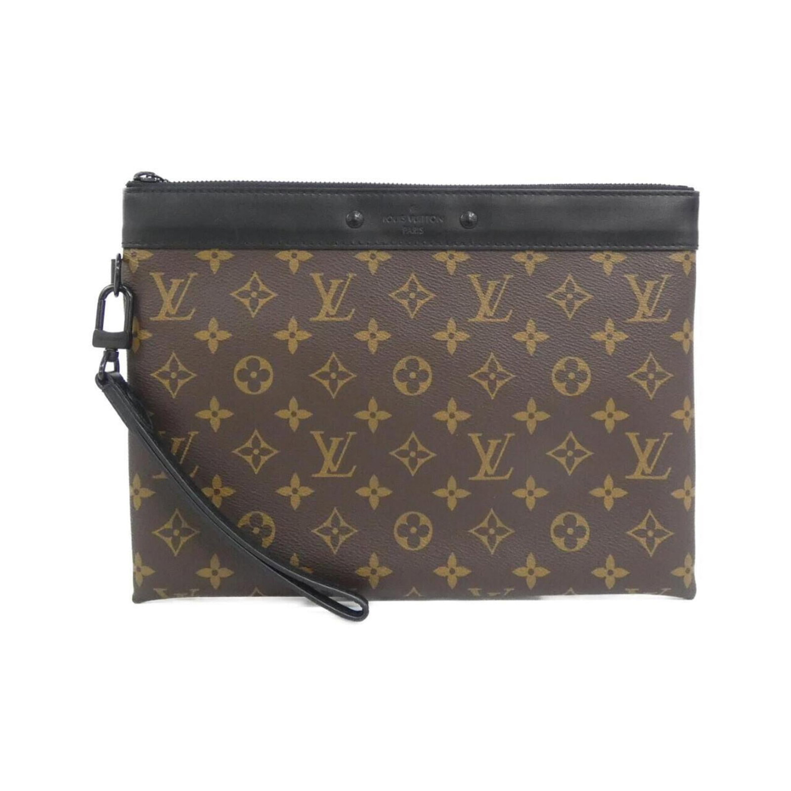 Canvas Pochette Coated Louis Vuitton: Canvas Pochette Coated Louis Vuitton Canvas Pochette Coated Louis Vuitton bears a signature. Made from coated canvas, this black and maroon Monogram Macassar design features a unique size of 21cm x