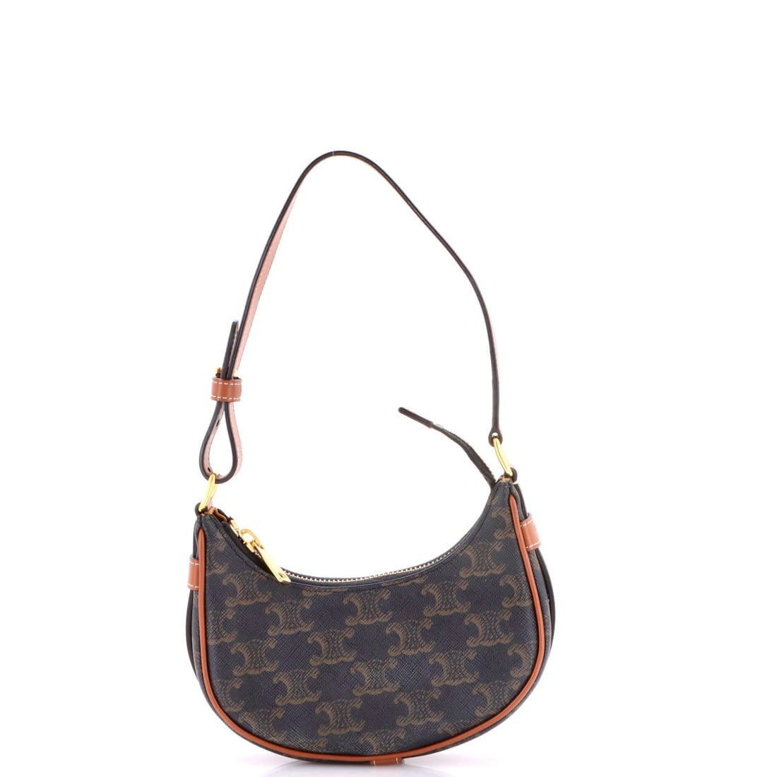 Celine Ava Bag Triomphe Coated Canvas Mini: Celine Ava Bag Triomphe Coated Canvas Mini The Celine Ava Bag Triomphe Coated Canvas Mini is a stylish and compact shoulder bag with a rich brown canvas exterior and gold hardware. Measuring just 3"