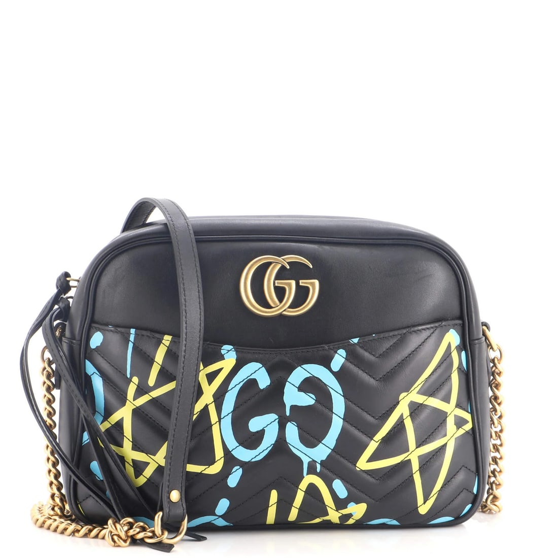 Gucci GG Marmont Shoulder Bag GucciGhost Matelasse Leather Medium: Gucci GG Marmont Shoulder Bag GucciGhost Matelasse Leather Medium Gucci's GG Marmont Shoulder Bag is a stylish medium-sized bag with a sleek black exterior made from high-quality GucciGhost Matelasse