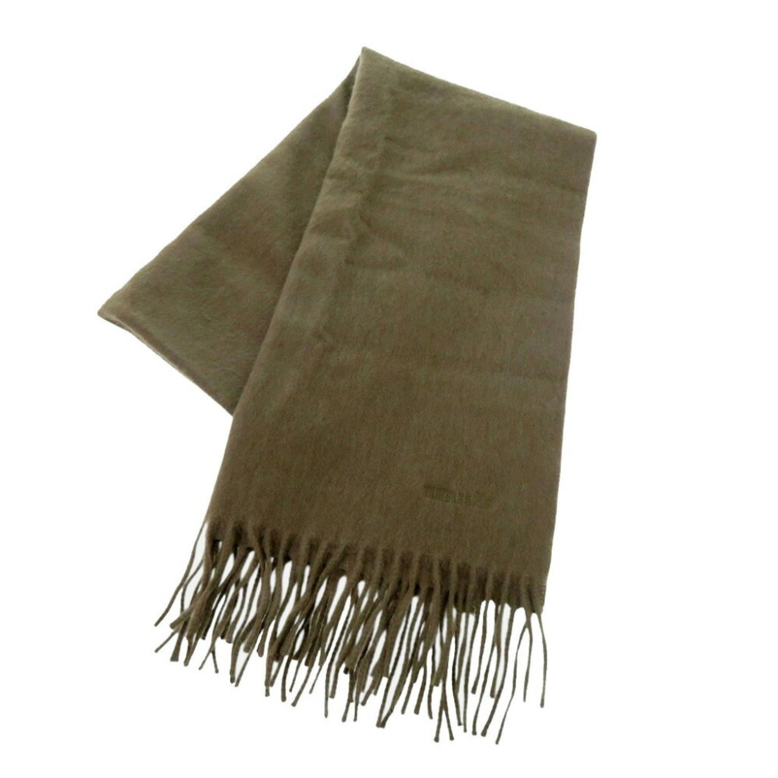 Hermes Stole Cashmere: Hermes Stole Cashmere Cashmere stole from renowned luxury brand Hermes, crafted from high-quality cashmere and measuring 39cm x 1.48m. The khaki color adds a touch of elegance, while the included box 