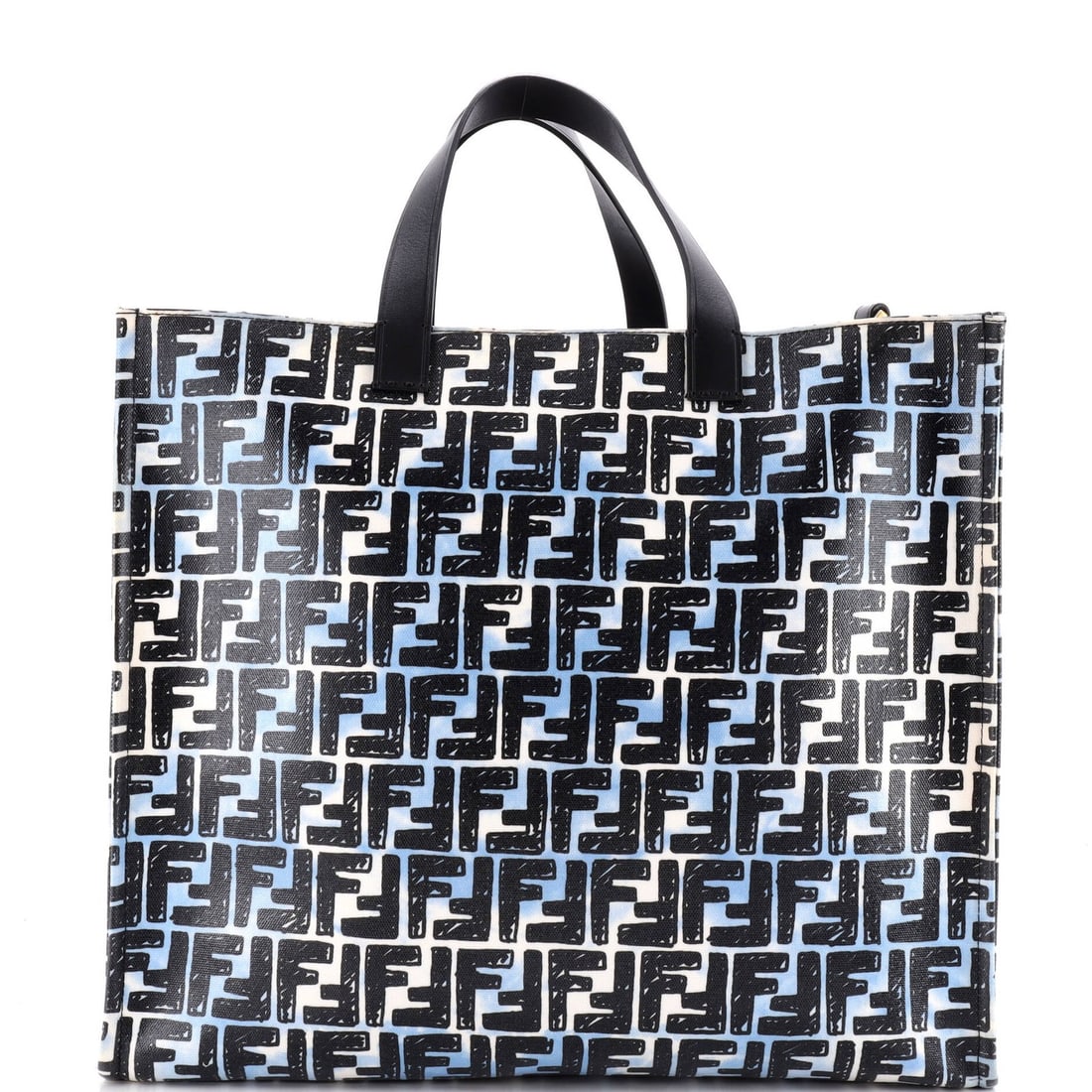 Tote Shopper Fendi Large Zucca Coated Canvas Joshua: Tote Shopper Fendi Large Zucca Coated Canvas Joshua Large Fendi Shopper Tote in Blue Zucca Coated Canvas, featuring a spacious interior and sturdy handles, measures 14" tall, 16" wide, and 7.5" deep. 