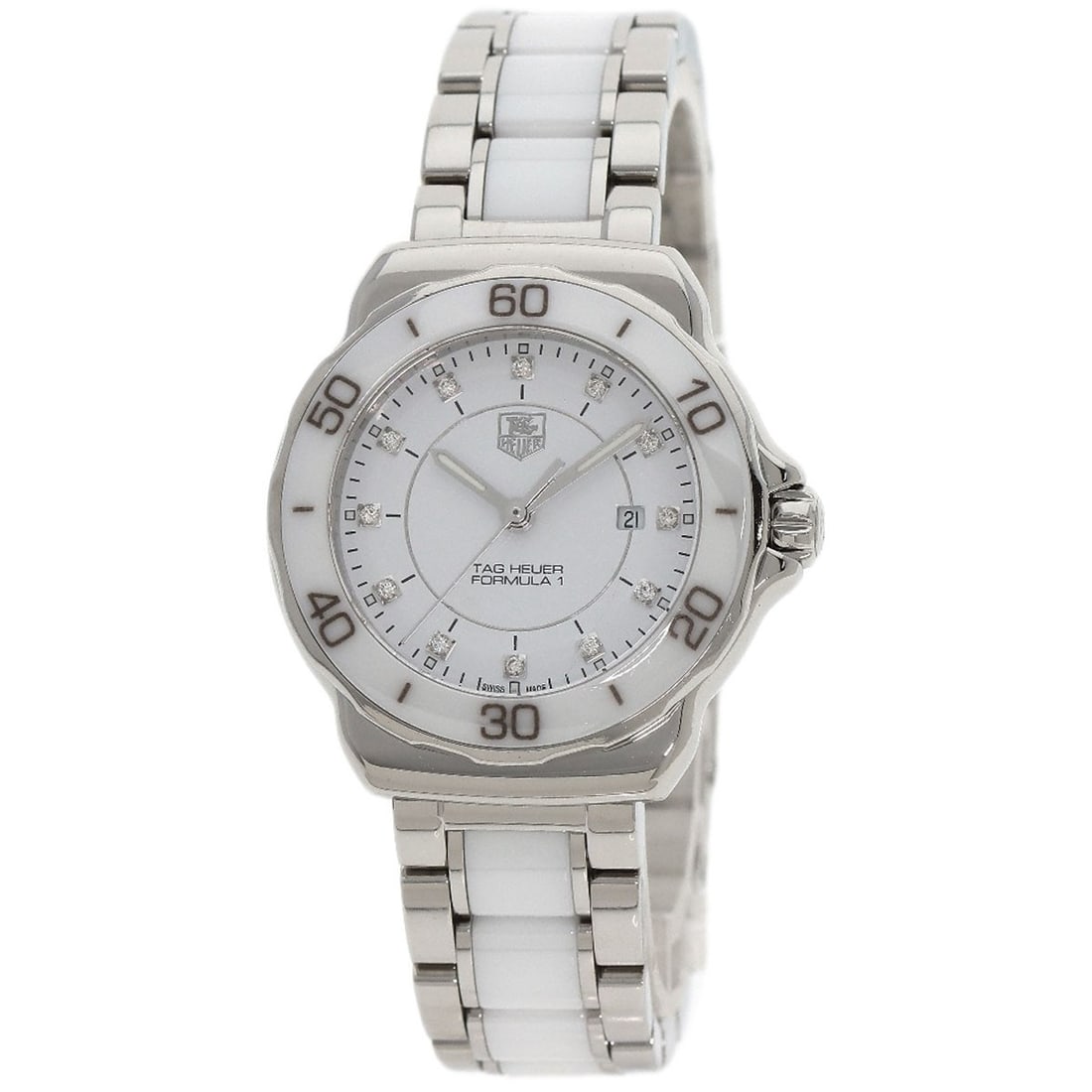 Tag Heuer Formula1 12P Diamond Watches Wah1315.Ba0868 Stainless: Tag Heuer Formula1 12P Diamond Watches Wah1315.Ba0868 Stainless The TAG HEUER Formula1 12P Diamond Watches Wah1315.Ba0868 Stainless features a sleek 32mm silver stainless steel case, adorned with a si