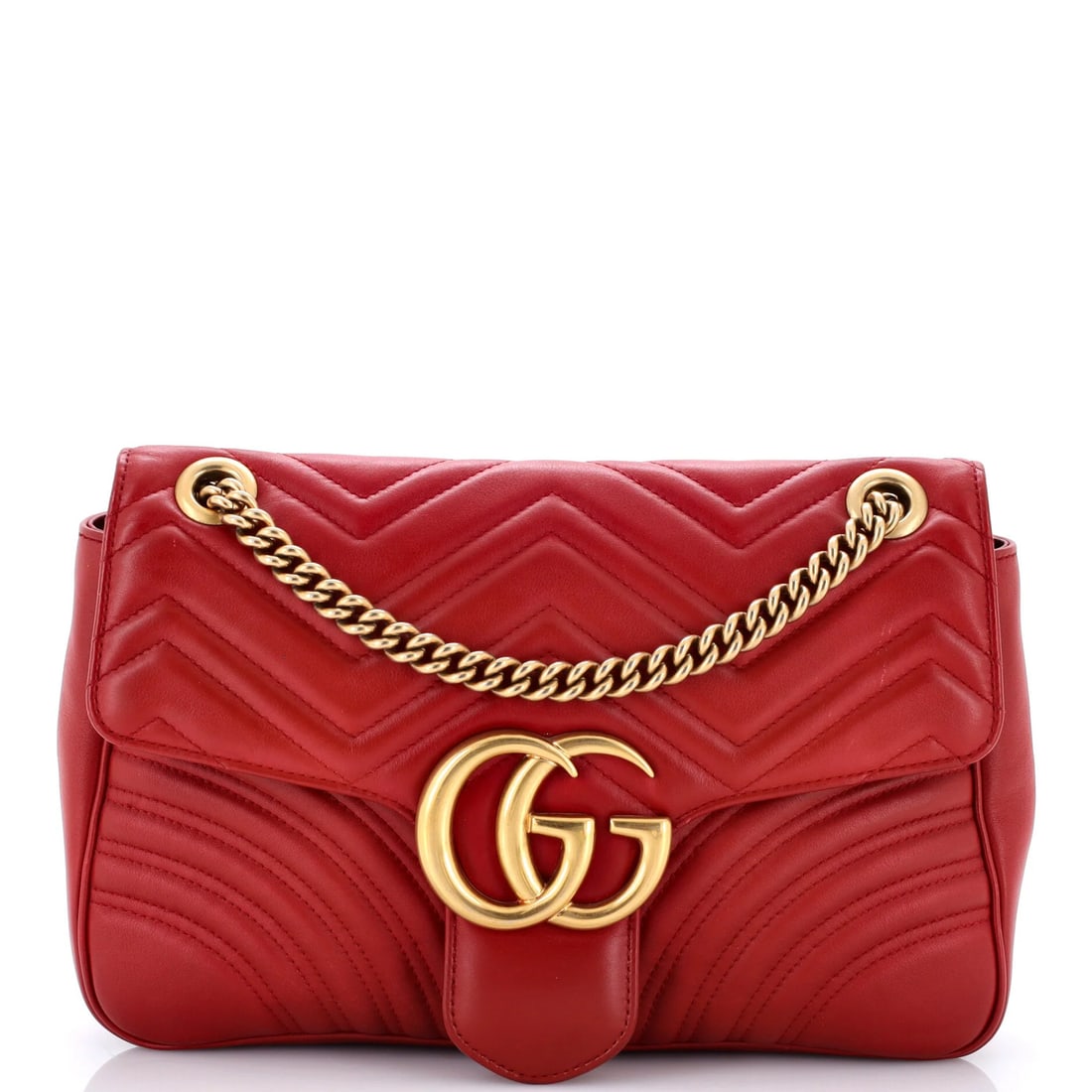 Marmont Matelasse Medium Leather Bag Flap Gucci GG: Marmont Matelasse Medium Leather Bag Flap Gucci GG The Marmont Matelasse Medium Leather Bag Flap Gucci GG boasts a striking red exterior, adorned with signature GG Marmont Matelasse leather. This shou