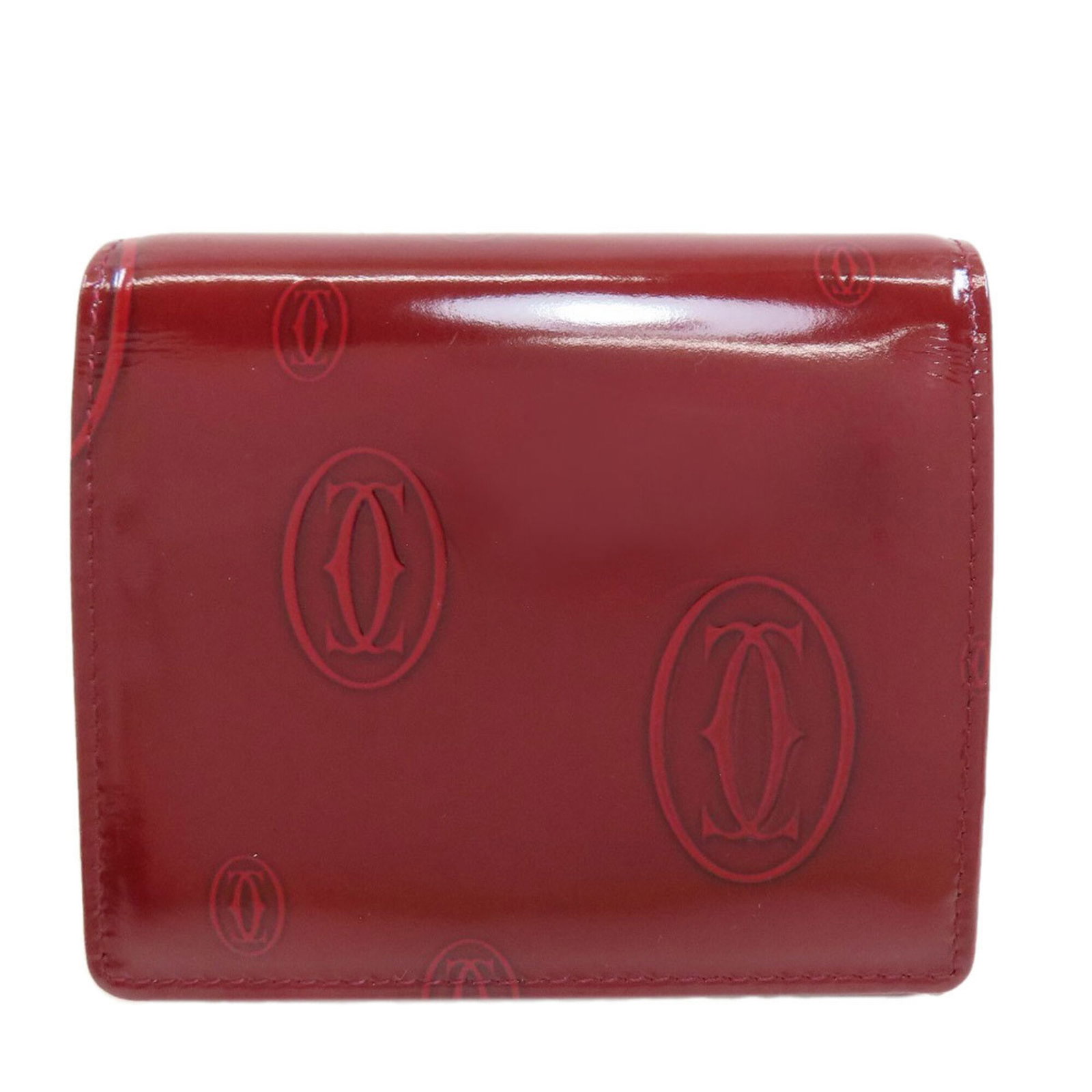 Cartier Wallet (Tri-Fold) Patent Leather: Cartier Wallet (Tri-Fold) Patent Leather Cartier's tri-fold patent leather wallet is a sleek and sophisticated accessory, boasting a classic design that exudes timeless elegance. The Bordeaux color