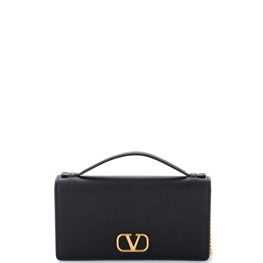 Garavani VLogo Signature Valentino Leather Chain Wallet: Garavani VLogo Signature Valentino Leather Chain Wallet The Garavani VLogo Signature Valentino Leather Chain Wallet boasts sleek, black leather exterior with gold hardware, adding a touch of