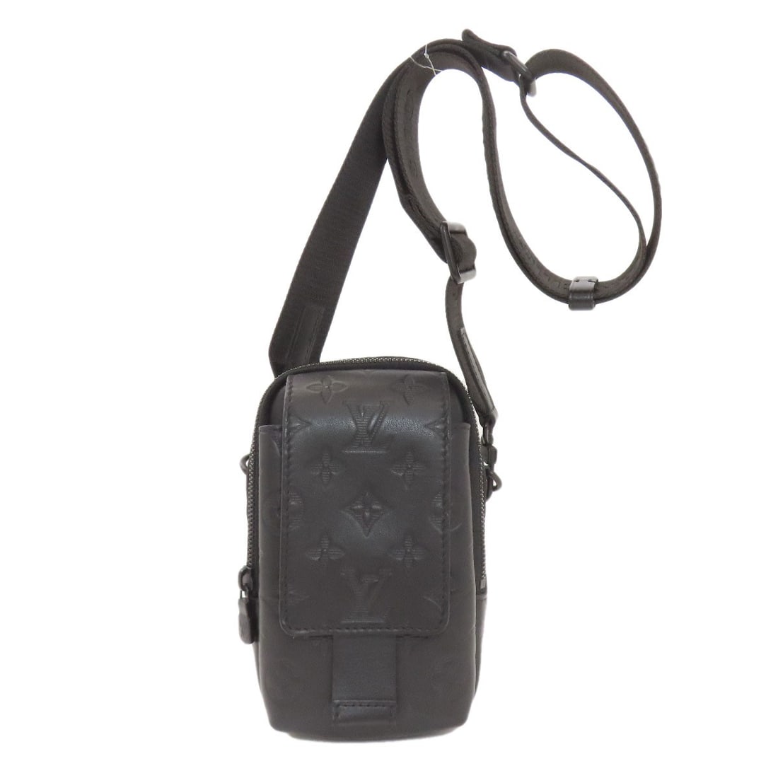 Louis Vuitton M81313 Double Phone Pouch Shoulder Bag Monogram Shadow: Louis Vuitton M81313 Double Phone Pouch Shoulder Bag Monogram Shadow Black Monogram Shadow Louis Vuitton M81313 Double Phone Pouch Shoulder Bag. This shoulder bag features the iconic Monogram Shadow