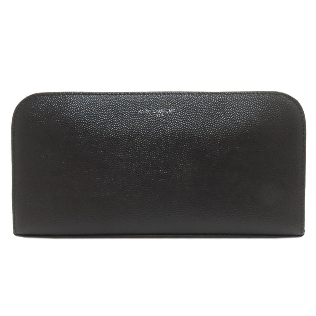 Calf Wallet Zip Around Saint Long With Coin Pocket: Calf Wallet Zip Around Saint Long With Coin Pocket Black calf leather long wallet with a zip around closure and a coin pocket for added convenience. This stylish wallet features a classic design with