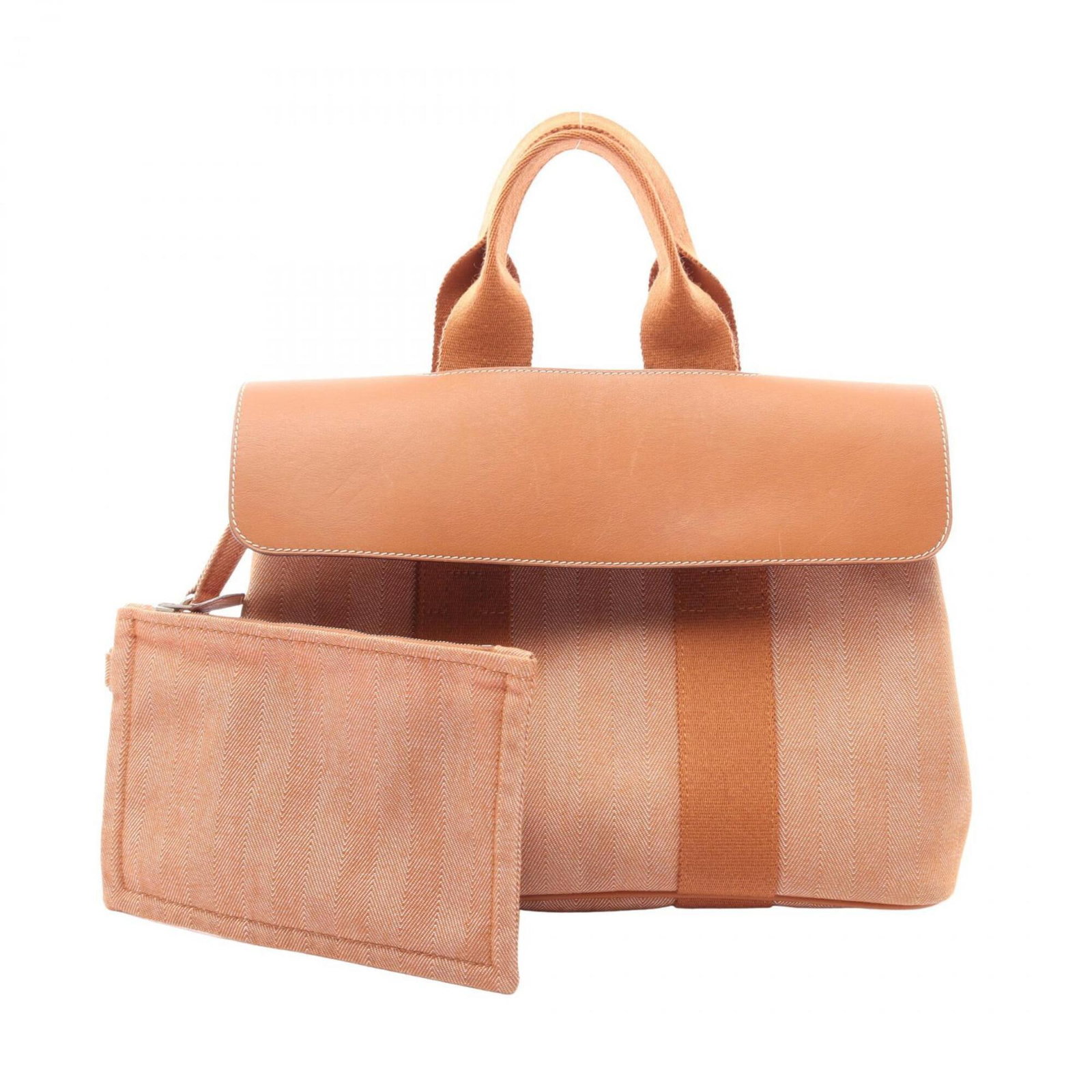 Swift Leather Toile Chevron Hermes Handbag: Swift Leather Toile Chevron Hermes Handbag Swift Leather Toile Chevron Hermes Handbag is made from Toile chevron, Swift leather, and features a brown color. The bag measures 21cm x 30cm x 14cm and is