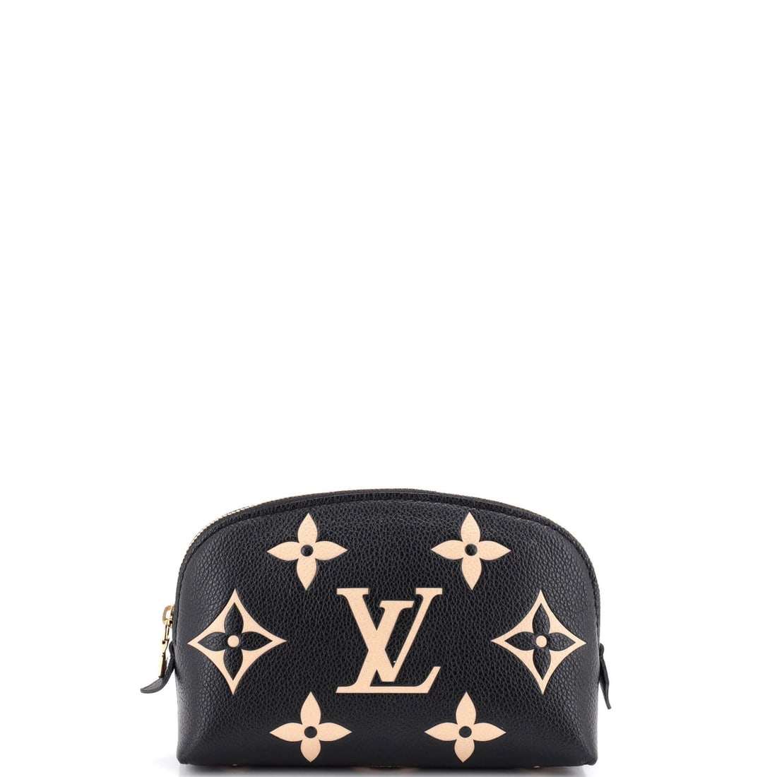 Louis Vuitton Giant Bicolor Monogram Cosmetic Pouch: Louis Vuitton Giant Bicolor Monogram Cosmetic Pouch Black leather exterior with a striking bicolor monogram empreinte giant design, adding a touch of luxury to any makeup routine. The interior