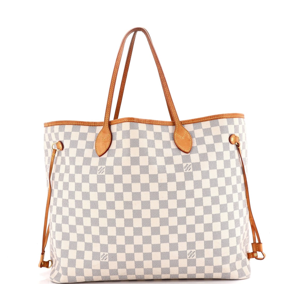 Damier GM Louis Vuitton Tote Neverfull: Damier GM Louis Vuitton Tote Neverfull White Damier GM Louis Vuitton Neverfull Tote in Fair Condition. This canvas coated tote features a classic design with heavy edge wear, heavy corner wear,