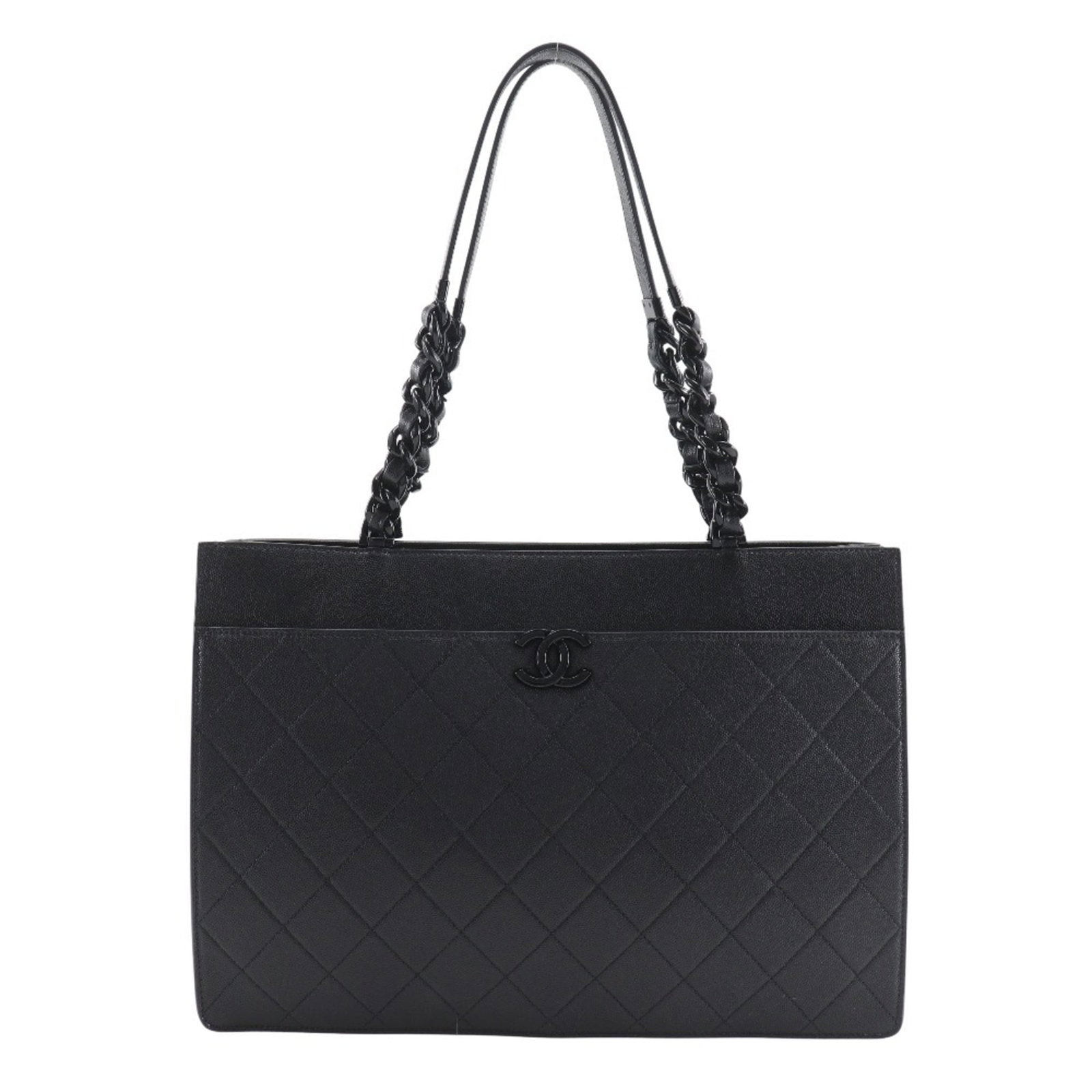Leather Chanel Tote Bag: Leather Chanel Tote Bag Black leather Matelasse tote bag from Chanel, featuring a classic design with a magnet closure and a sturdy handle drop of 26cm. This luxurious tote bag is made from
