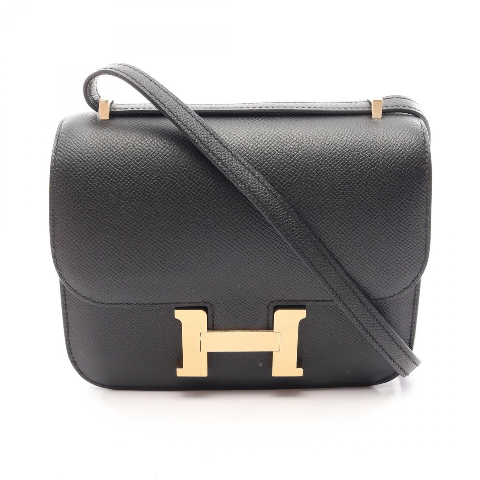 Handbag Epsom Leather Shoulder Hermes: Handbag Epsom Leather Shoulder Hermes Epsom leather shoulder bag from Hermes, featuring a sleek black design with a 15cm x 18cm size. The bag's Epsom leather material provides a luxurious feel and