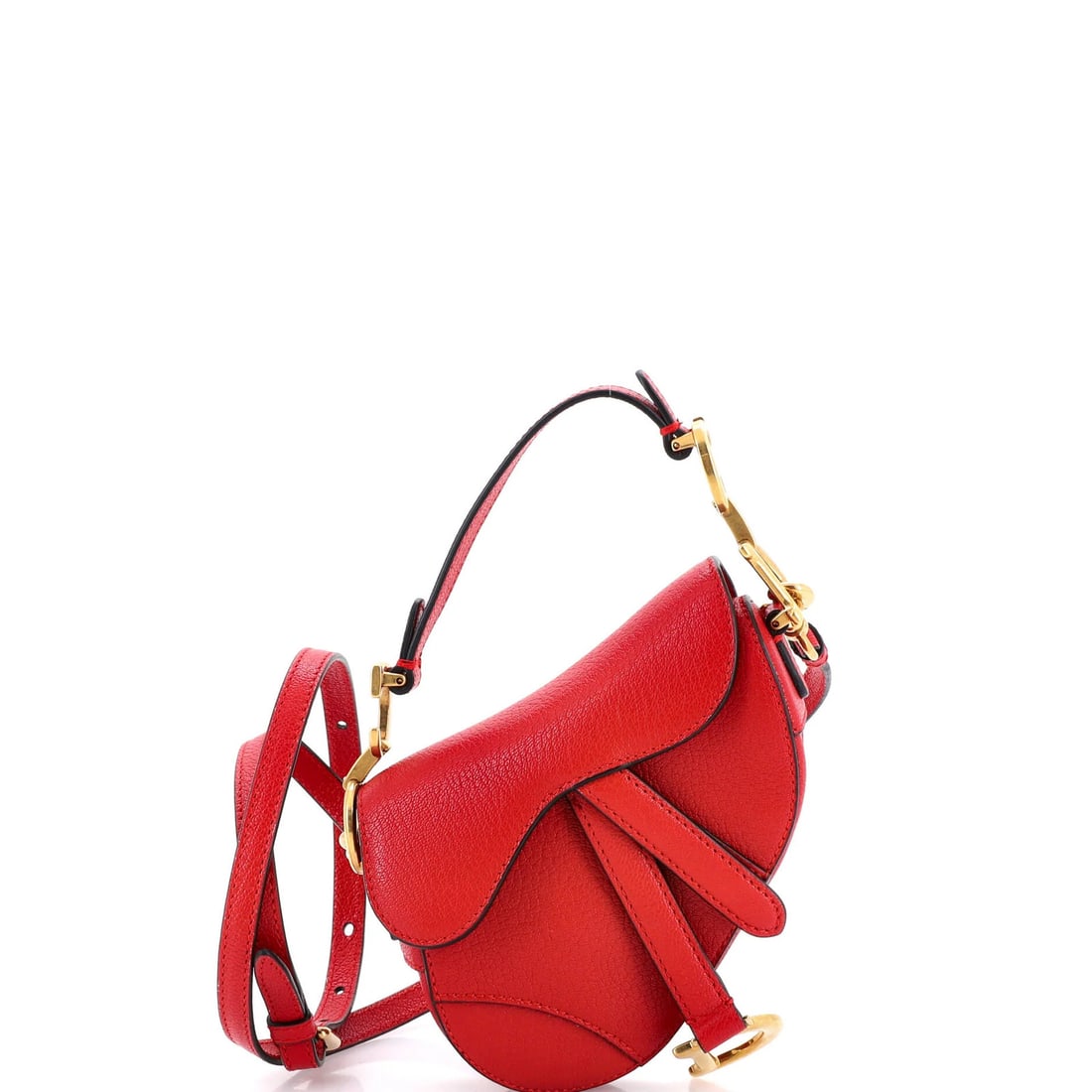 Saddle Handbag Leather Strap with Micro Christian Dior: Saddle Handbag Leather Strap with Micro Christian Dior The Saddle Handbag with Strap is a stylish accessory, featuring a classic red leather exterior with a suede interior. A leather strap with a 17.5