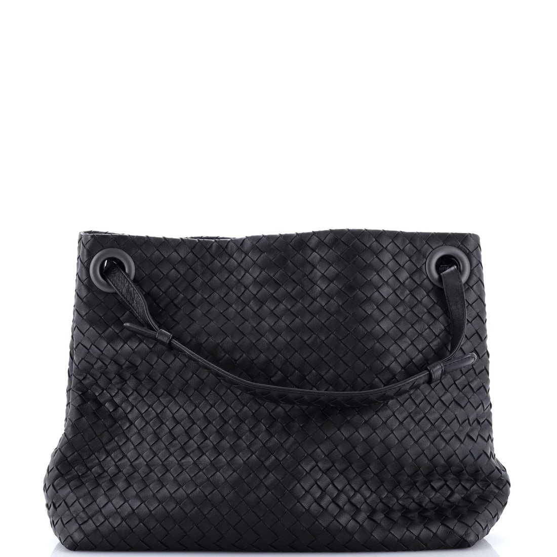 Bella Tote Intrecciato Medium Nappa Bottega Veneta: Bella Tote Intrecciato Medium Nappa Bottega Veneta Black leather Bella Tote Intrecciato Medium features a classic design with a 5.5" handle drop and 10" height, perfect for everyday use. The exterior