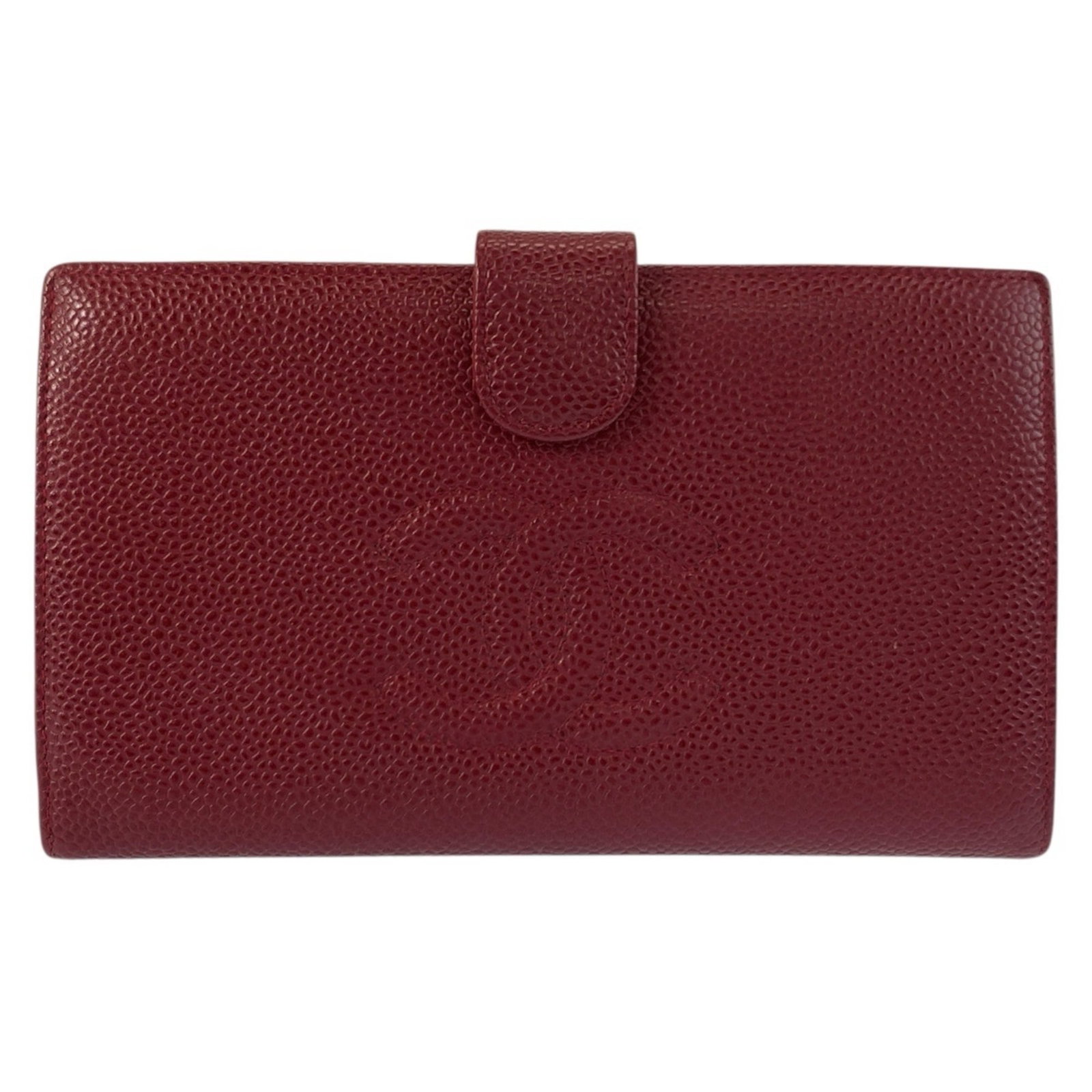 Chanel Wallet (Bi-Fold) Leather: Chanel Wallet (Bi-Fold) Leather Chanel's iconic bi-fold leather wallet is a timeless accessory, crafted from high-quality wine-colored leather. Measuring 10cm x 17.5cm x 1.5cm, this elegant wallet is