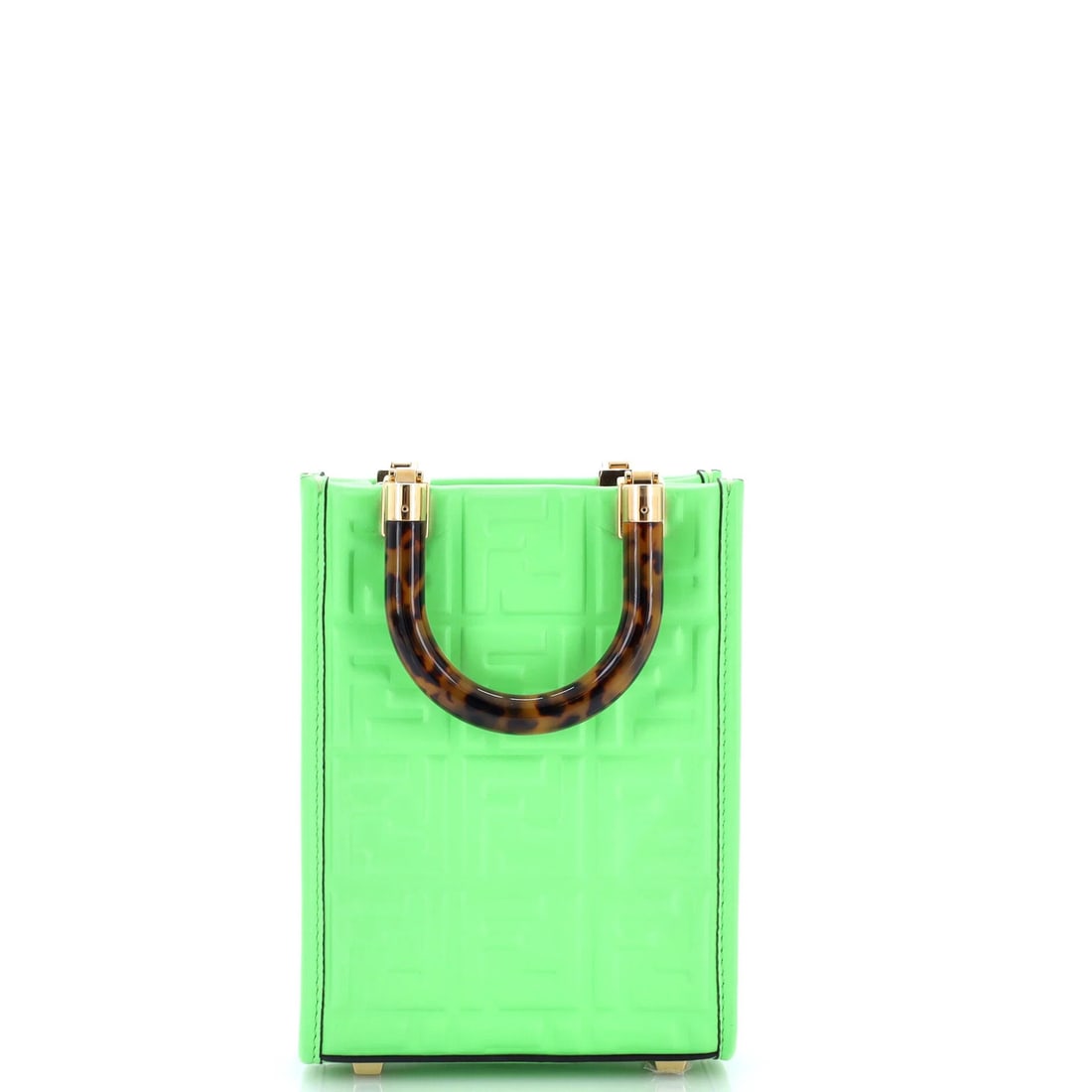 Zucca Embossed Leather Mini Fendi Shopper Sunshine: Zucca Embossed Leather Mini Fendi Shopper Sunshine Zucca embossed leather adds a touch of sophistication to this mini Fendi shopper, featuring a stylish green exterior. The mini size makes it a
