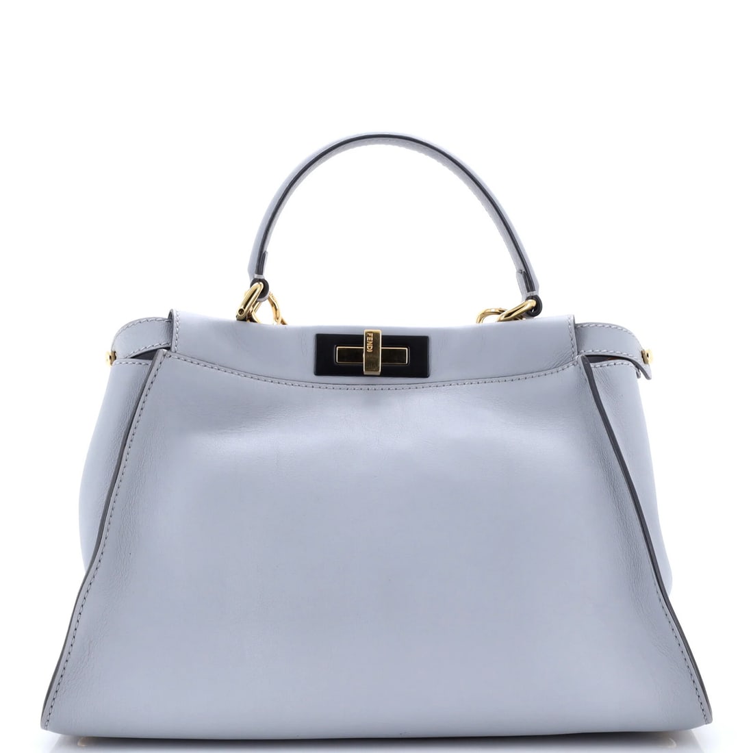 Fendi Peekaboo Bag Rigid Leather Regular: Fendi Peekaboo Bag Rigid Leather Regular The Fendi Peekaboo Bag Rigid Leather Regular is a stunning blue leather top handle bag with a rigid structure, featuring a neutral interior and gold hardware.