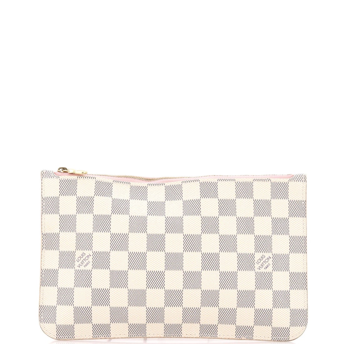 Damier Large Pochette Neverfull Louis Vuitton: Damier Large Pochette Neverfull Louis Vuitton The Damier Large Pochette Neverfull Louis Vuitton is a stylish and spacious handbag, featuring a classic Damier pattern on its white canvas exterior. With