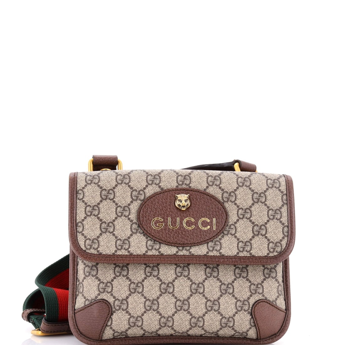 Small canvas messenger flap coated GG Gucci: Small canvas messenger flap coated GG Gucci Small canvas messenger flap coated GG Gucci bag in brown, featuring a classic Neo Vintage Flap design with minor edge wear and scuffs. The interior has mino