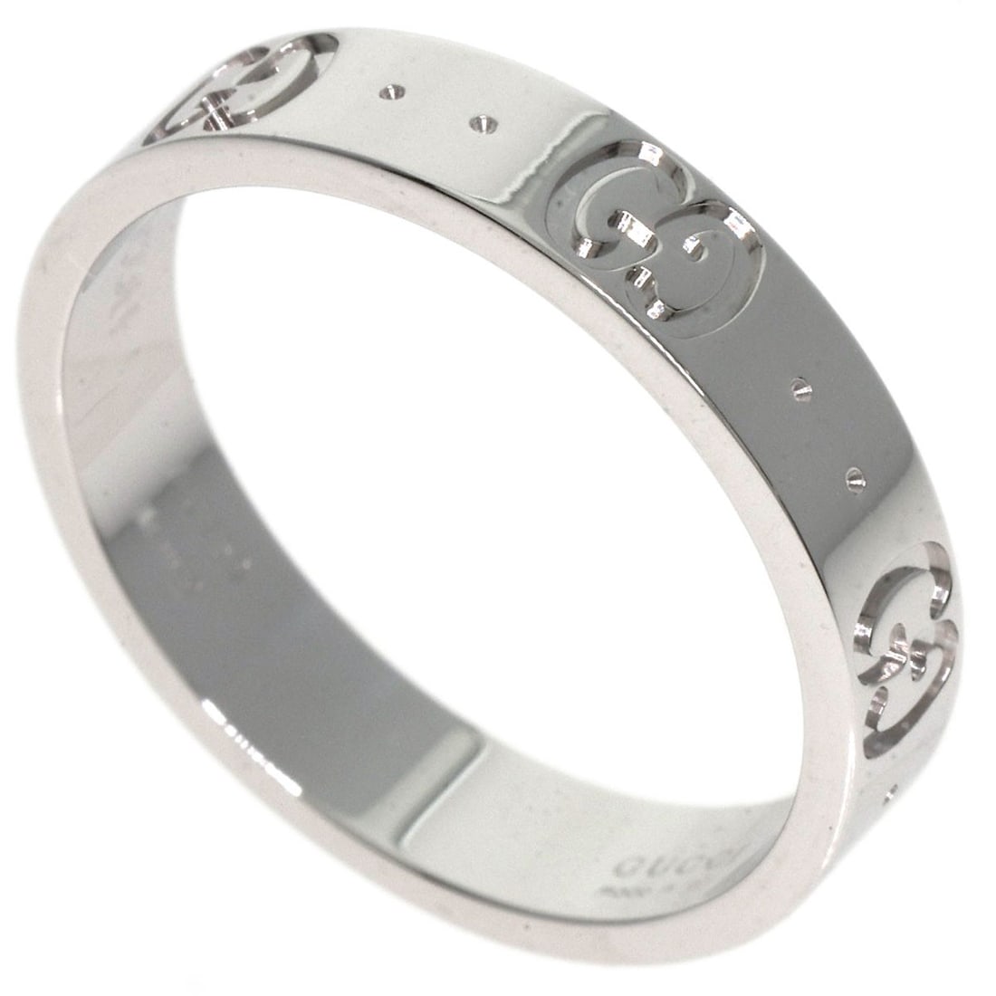 K18 White Gold Gucci Icon Ring #13: K18 White Gold Gucci Icon Ring #13 K18 White Gold Gucci Icon Ring #13 is a sleek and sophisticated ring featuring K18 white gold metal, with a silver exterior and open ring closure. This style boasts 