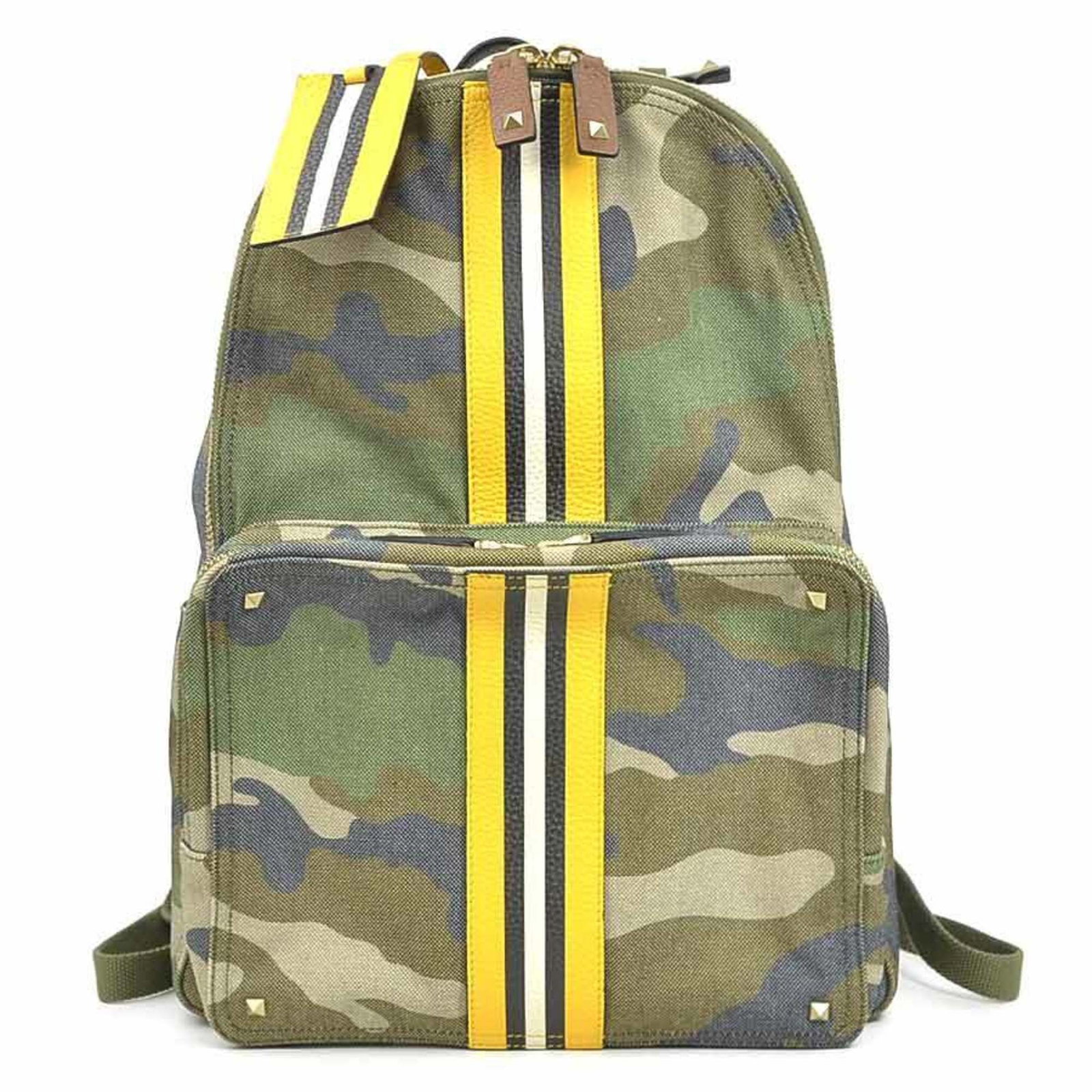 Backpack Canvas Leather Valentino Garavani: Backpack Canvas Leather Valentino Garavani Canvas, leather, and classic Italian design come together in this Valentino Garavani backpack, featuring a khaki color, zipper closure, and two pockets for a