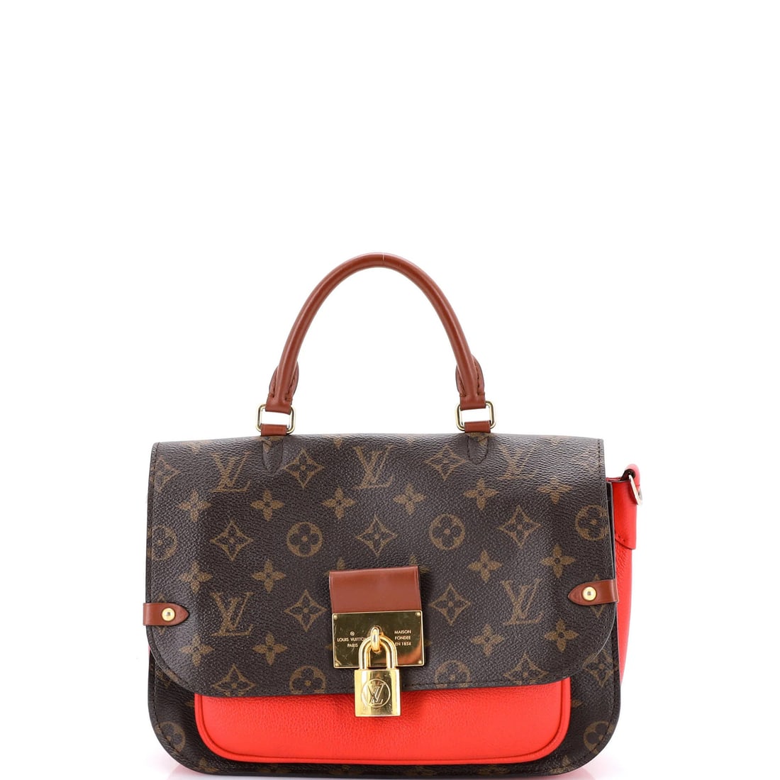 Handbag Monogram Canvas Vuitton Leather Louis Vaugirard: Handbag Monogram Canvas Vuitton Leather Louis Vaugirard Canvas Coated Leather Louis Vuitton Vaugirard Handbag in Red with Gold Hardware, featuring a classic top handle design and a bold monogram patte