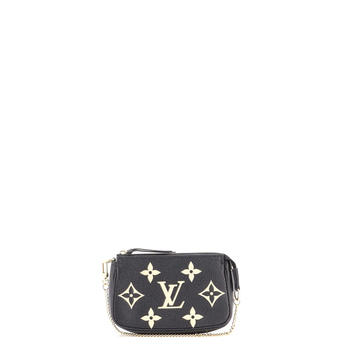 Louis Vuitton Giant Mini Monogram Pochette Bicolor Empreinte Accessoires: Louis Vuitton Giant Mini Monogram Pochette Bicolor Empreinte Accessoires Black Giant Mini Monogram Pochette Bicolor Empreinte Accessoires from Louis Vuitton feature a sleek design with a 6" handle dro