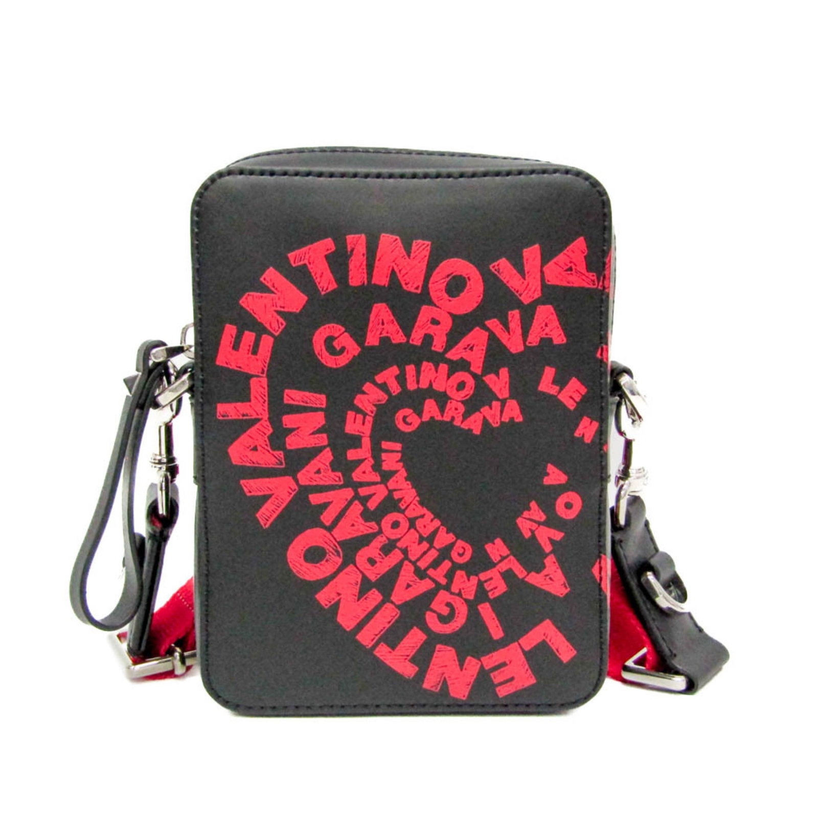 Valentino Garavani leather shoulder bag: Valentino Garavani leather shoulder bag Black and red leather shoulder bag with all-over pattern, made from high-quality leather and featuring a sleek design. This stylish bag measures 15.5cm x 12cm x