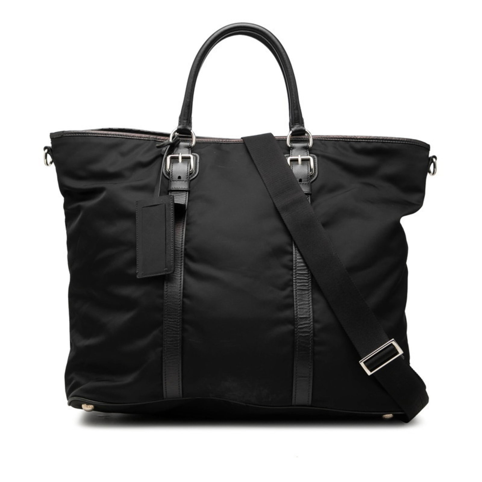 Handbag Nylon Leather Bag Prada Shoulder: Handbag Nylon Leather Bag Prada Shoulder Black Prada Nylon Leather Shoulder Bag with 39cm x 43.5cm x 21cm Dimensions. This shoulder bag features a combination of nylon and leather materials,