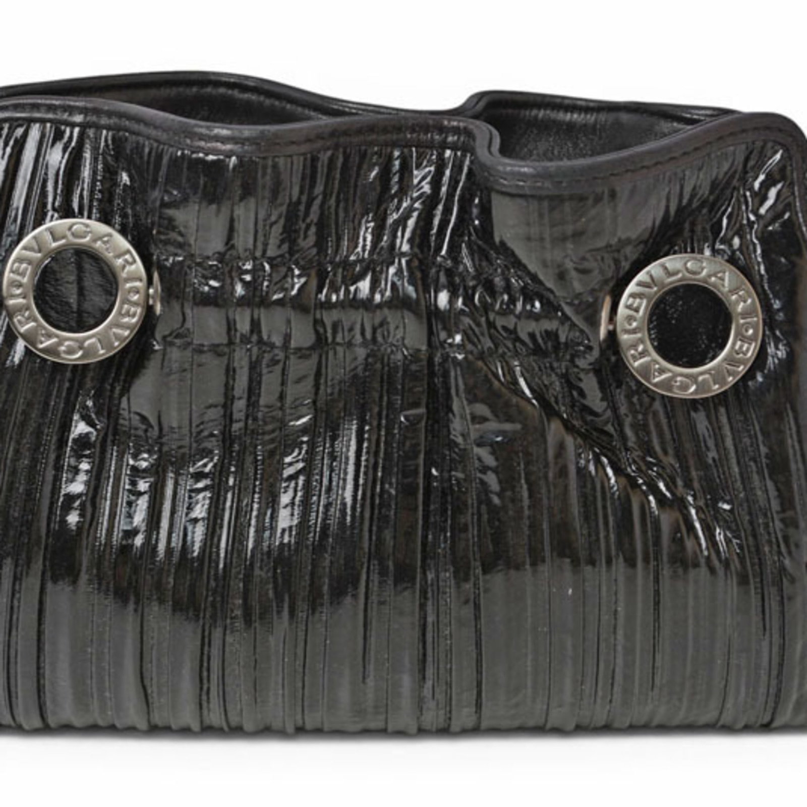 Patent Leather Clutch Bag Bvlgari: Patent Leather Clutch Bag Bvlgari Patent leather Bvlgari clutch bag features a sleek black design with a signature that bears a mark of the Italian luxury brand. Made from high-quality patent leather,